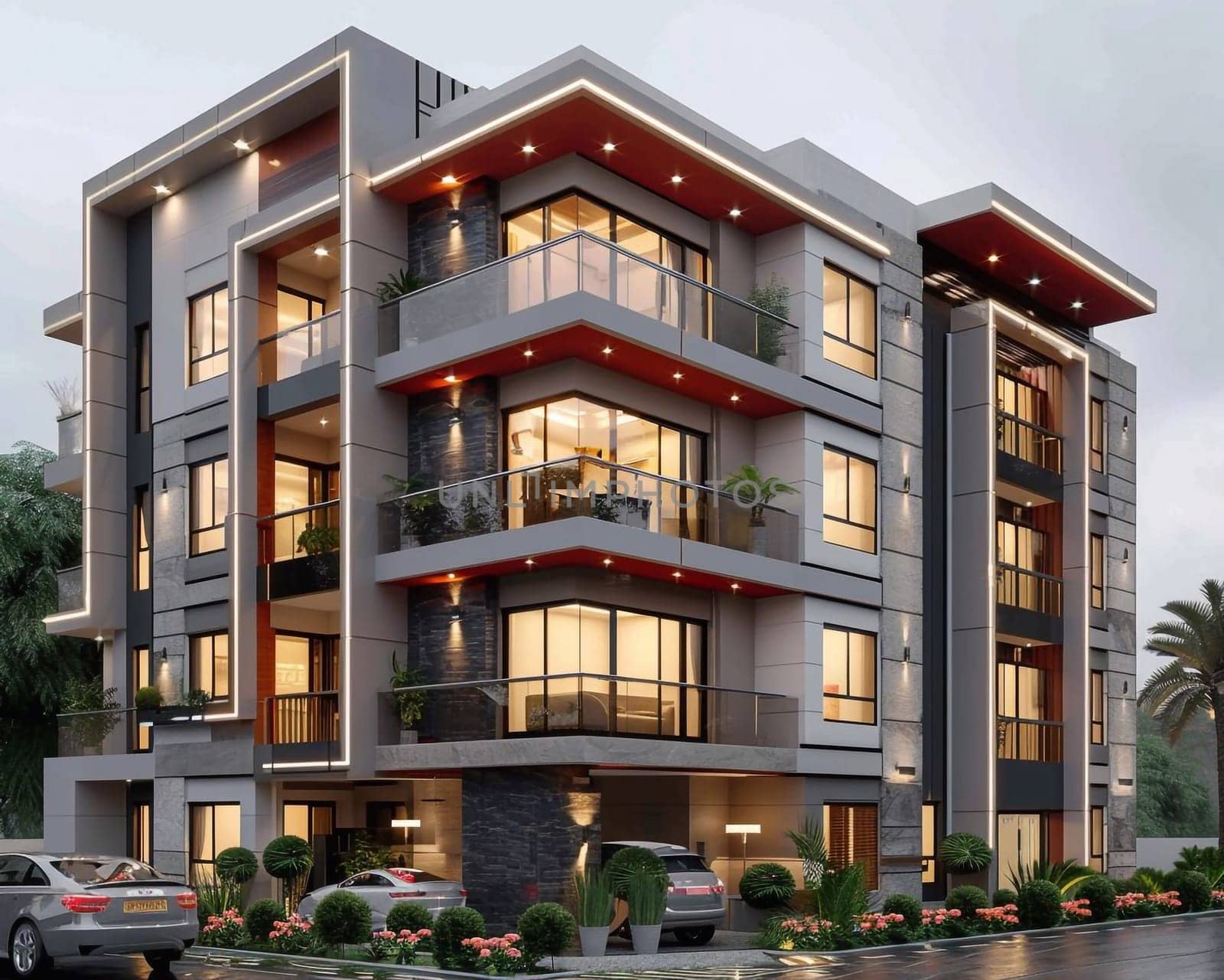 3D building rendering apartment complex . High quality photo