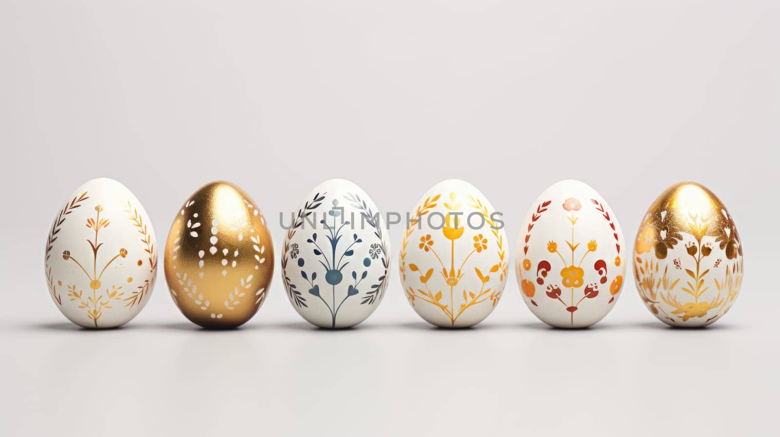 gold and pastel colorful easter egg, ai