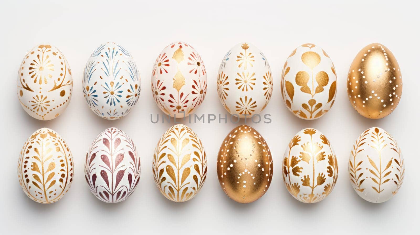 gold and pastel colorful easter egg, ai