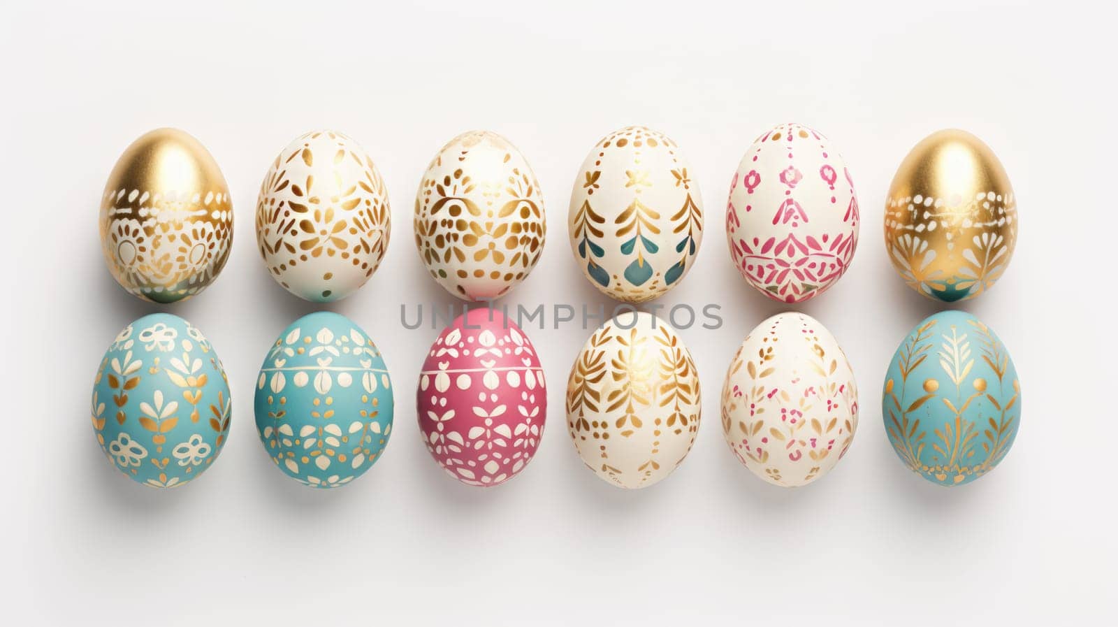 gold and pastel colorful easter egg, ai