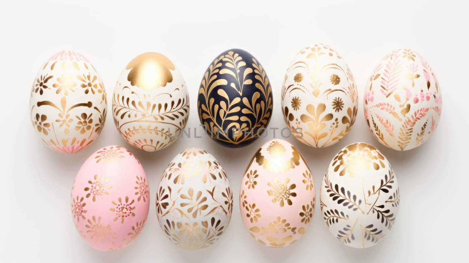 gold and pastel colorful easter egg, ai