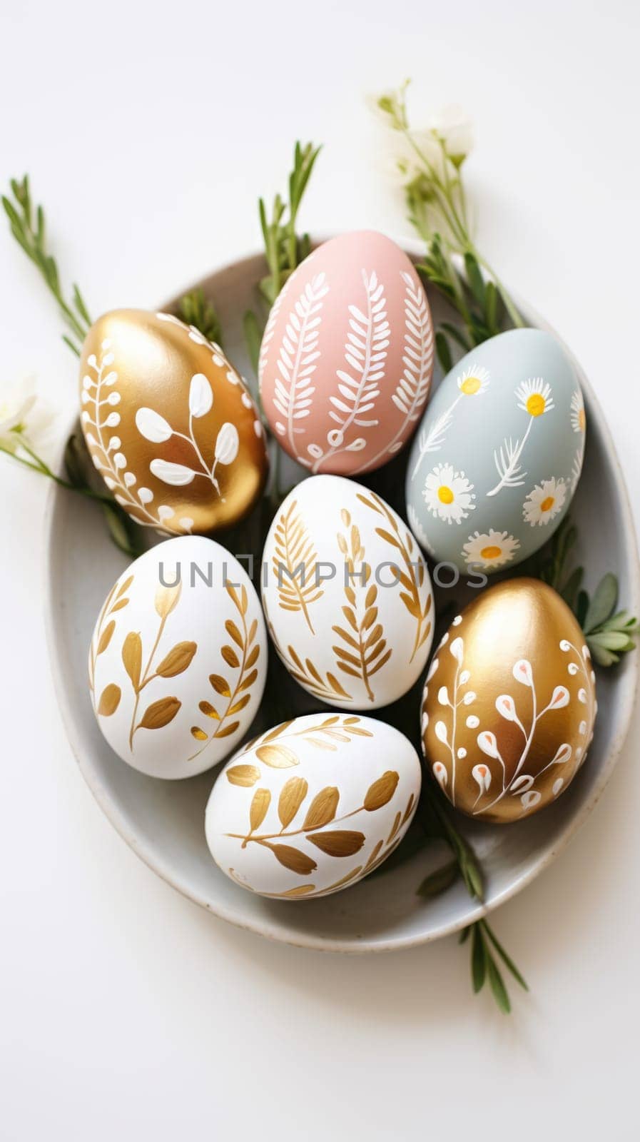 gold and pastel colorful easter egg, ai