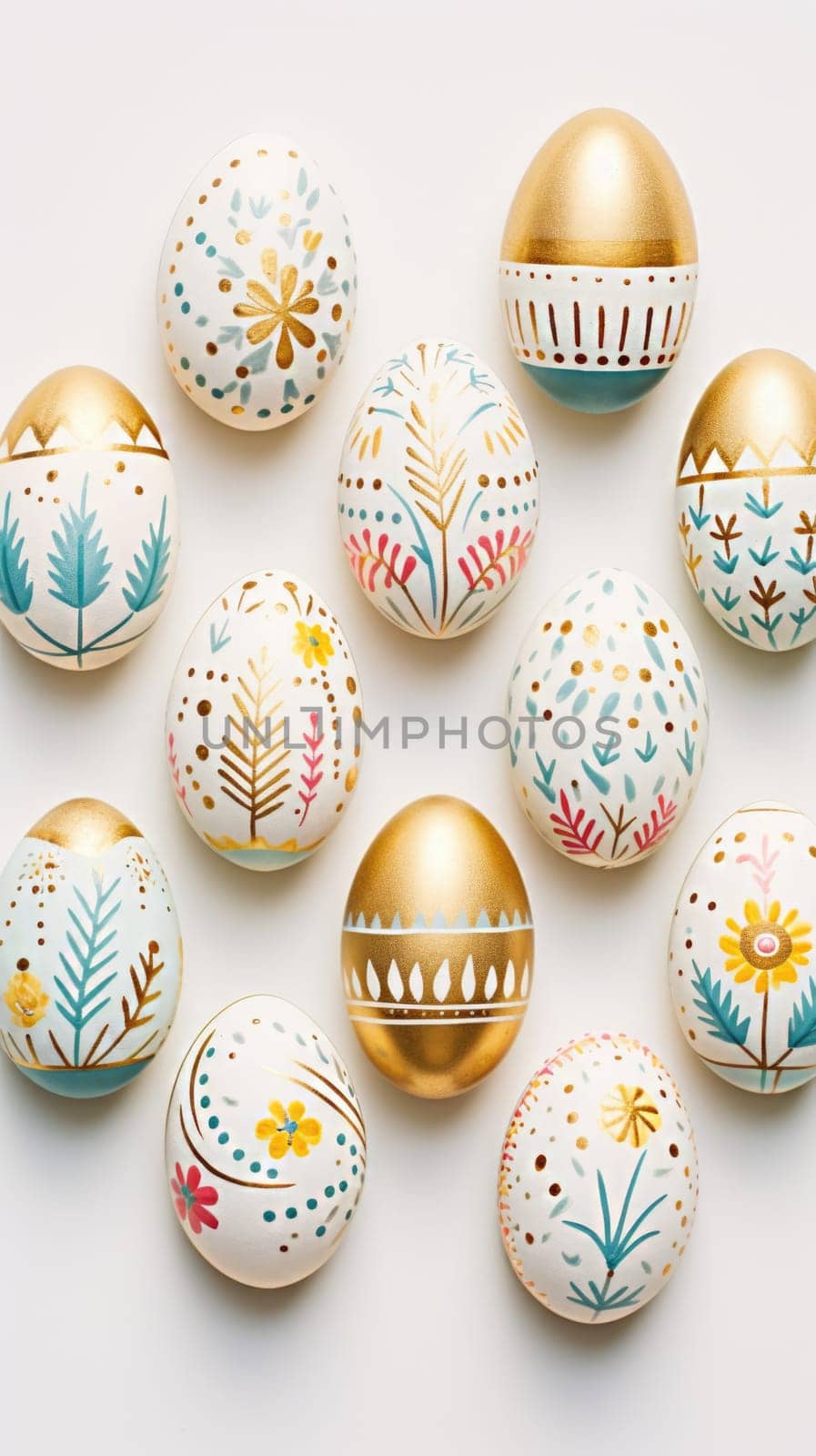 gold and pastel colorful easter egg, ai