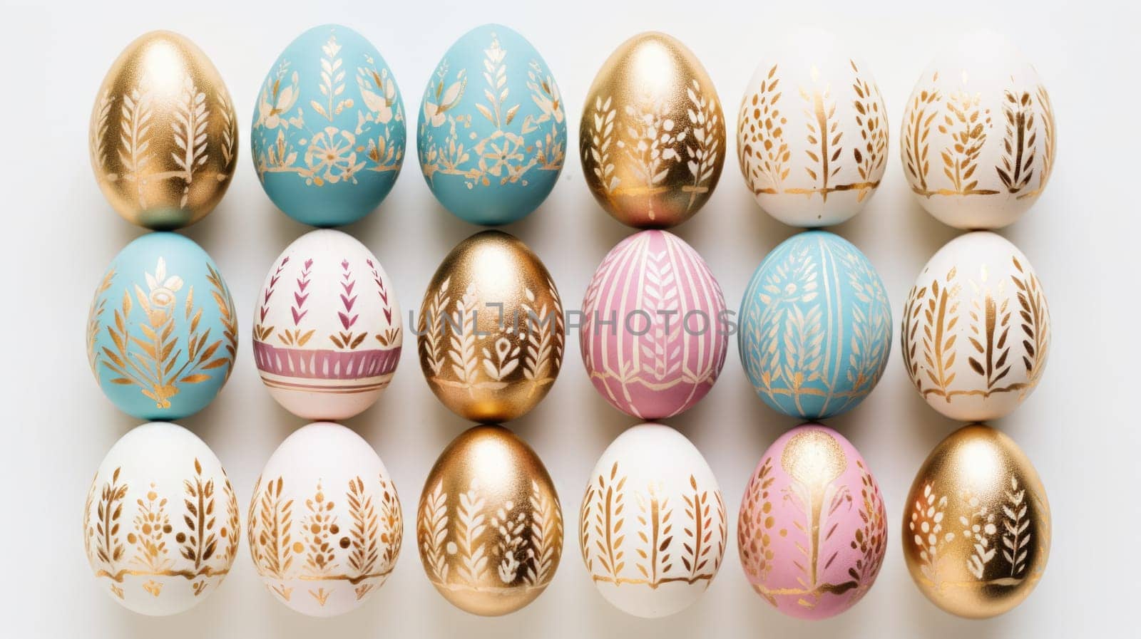 gold and pastel colorful easter egg, ai