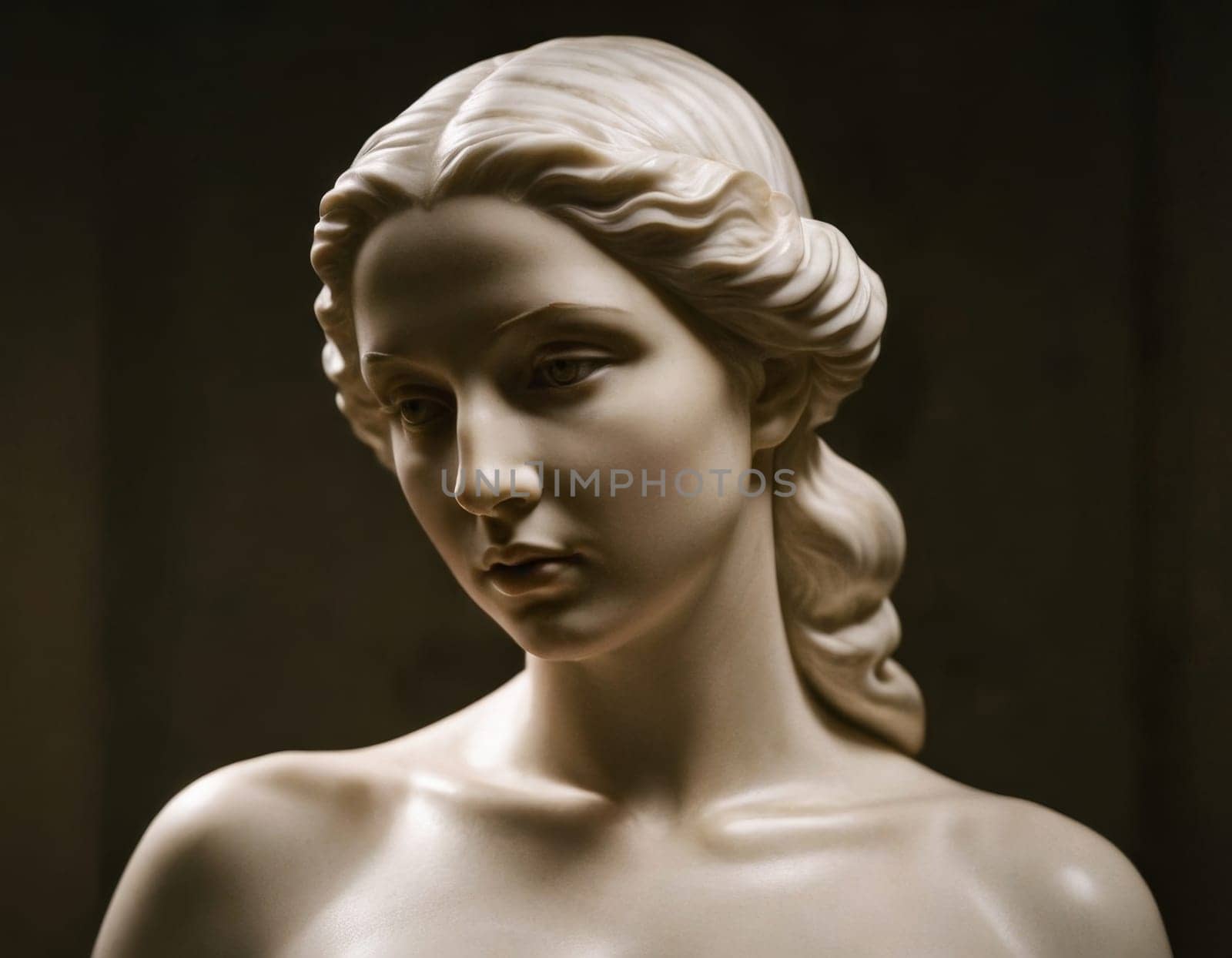 Image of a marble statue of a beautiful woman. AI generation