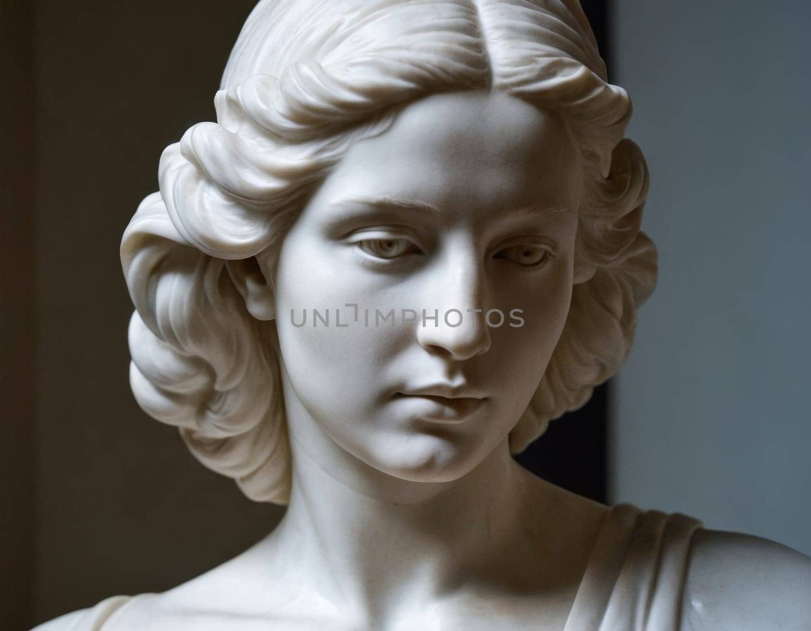 Image of a marble statue of a beautiful woman. AI generation