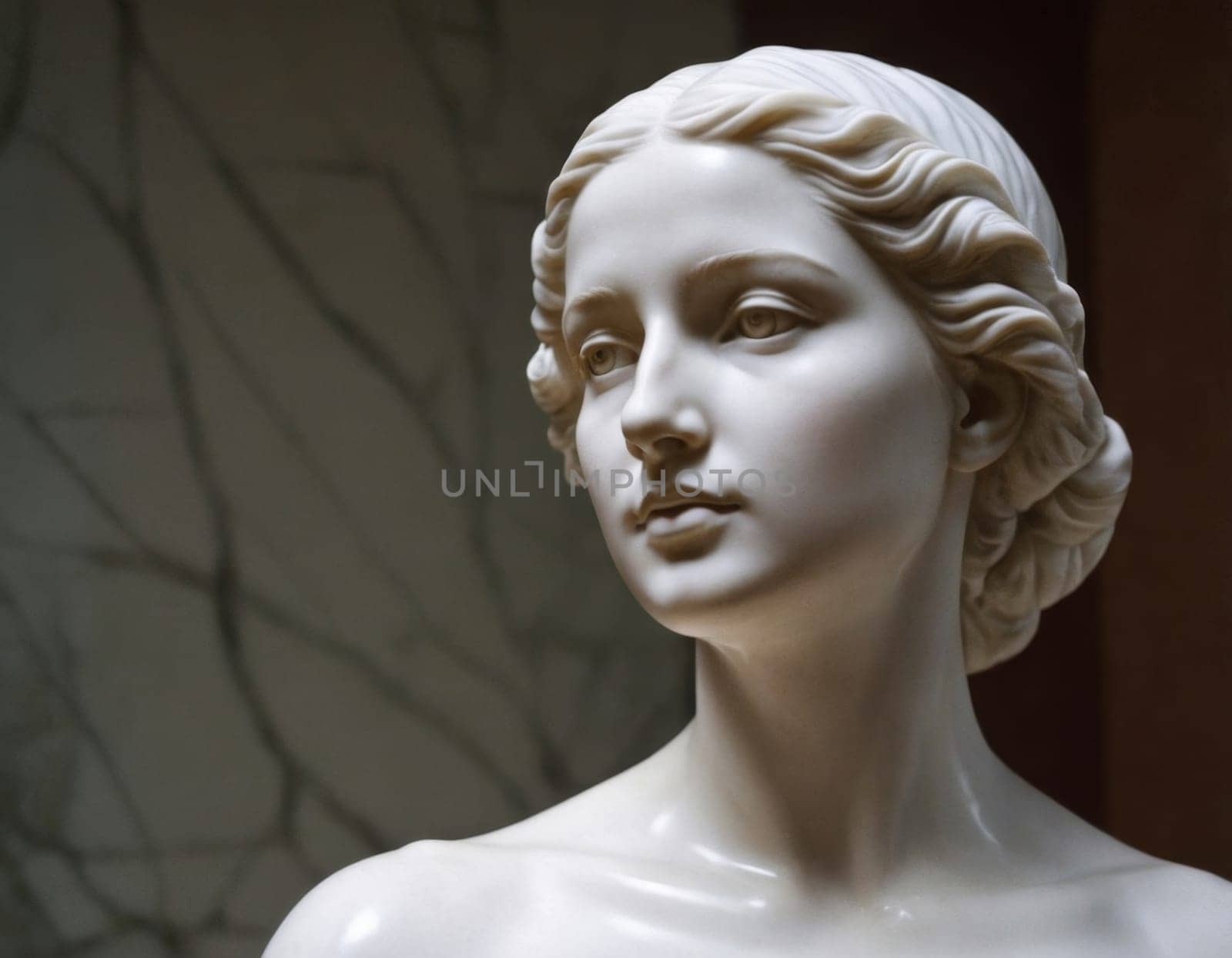 Image of a marble statue of a beautiful woman. AI generation