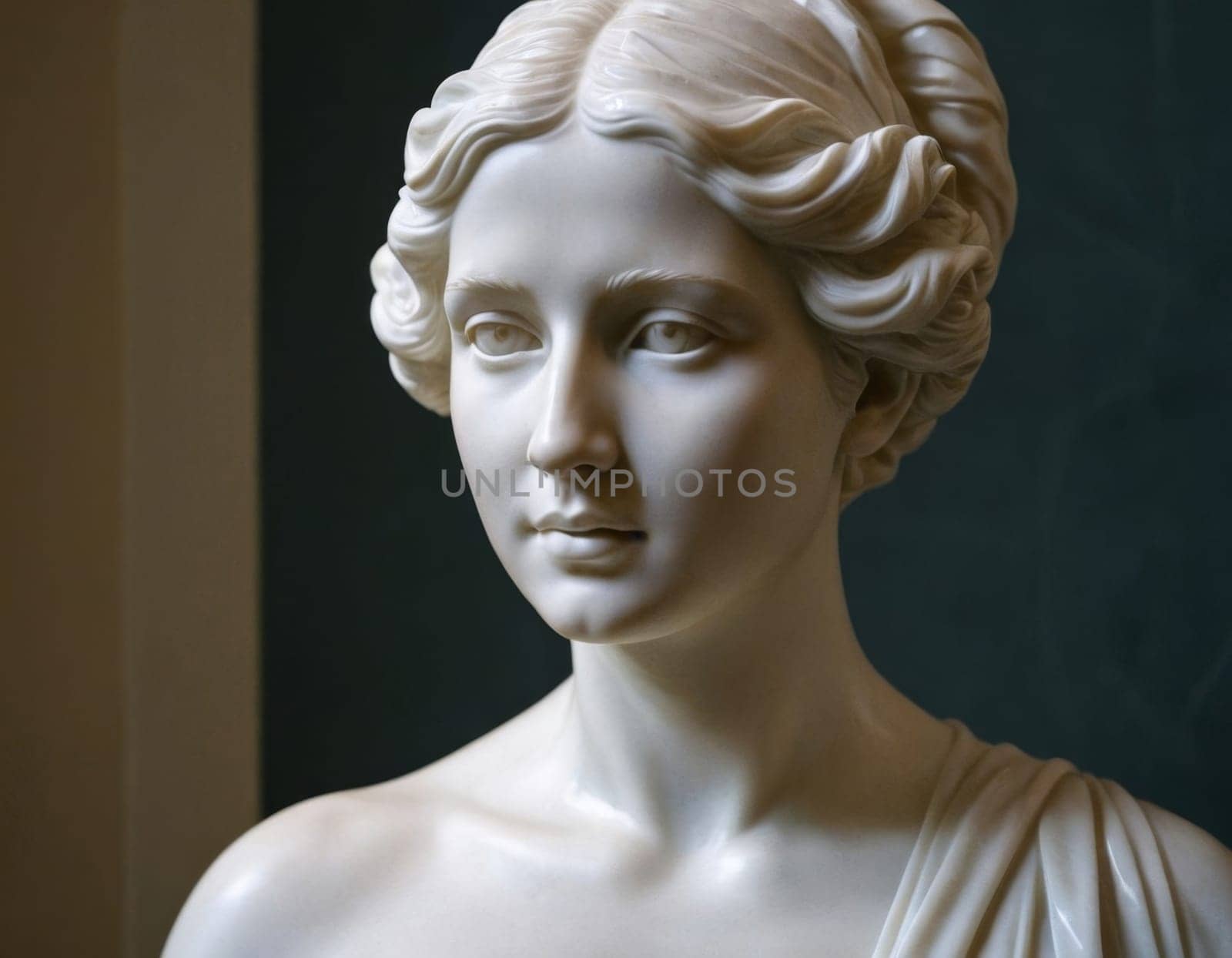 Image of a marble statue of a beautiful woman. AI generation