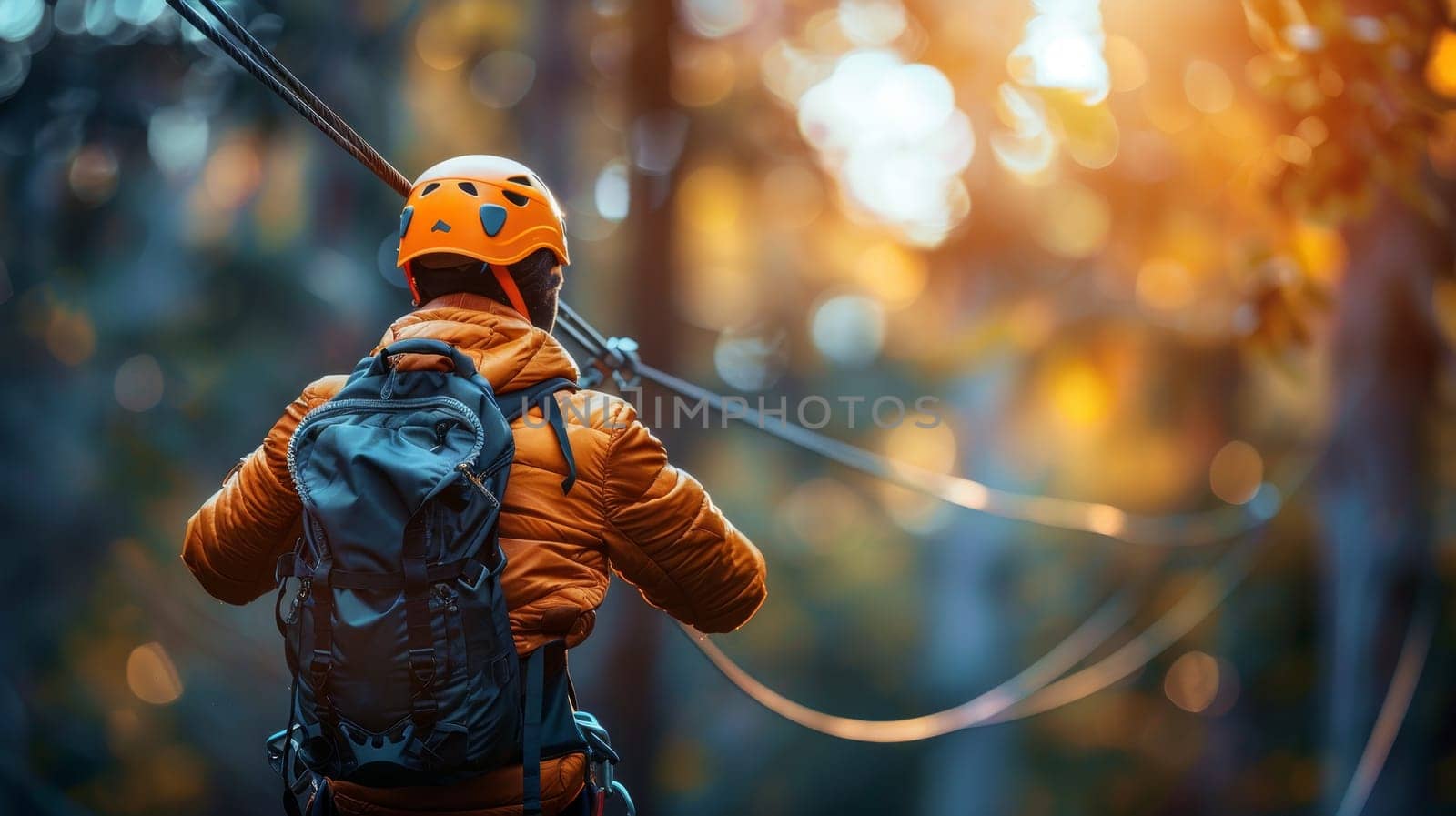 Boy in safety gear on forest adventure