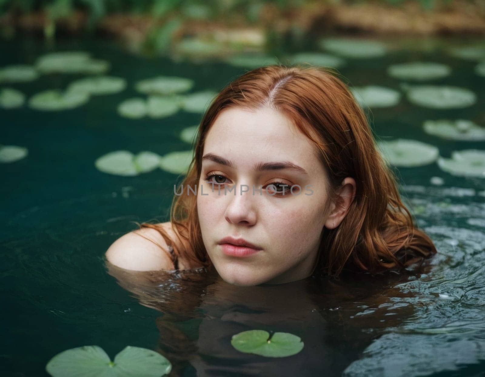 Portrait of a woman in water with flowers. by vicnt