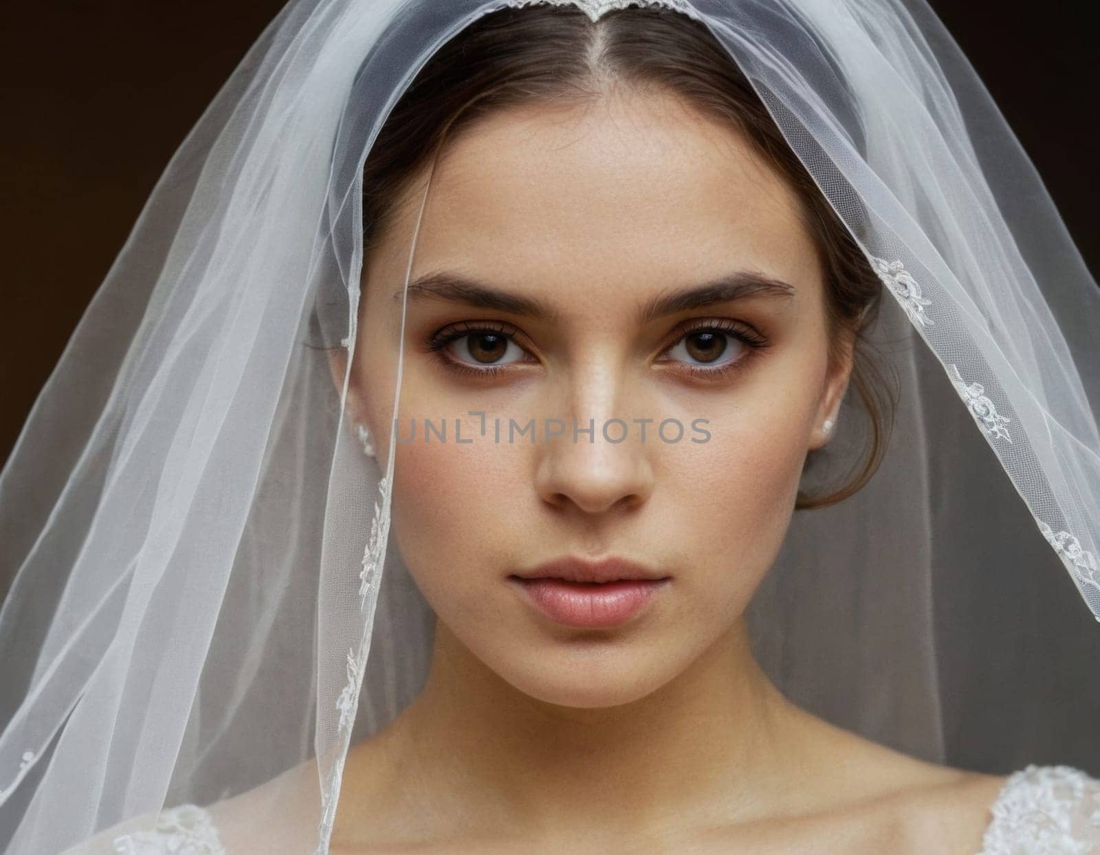 Portrait of a woman in a wedding veil. AI generation