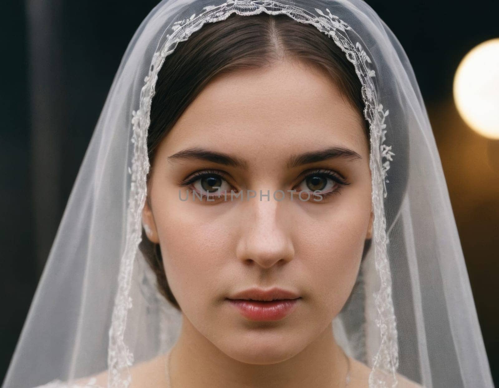 Portrait of a woman in a wedding veil. AI generation