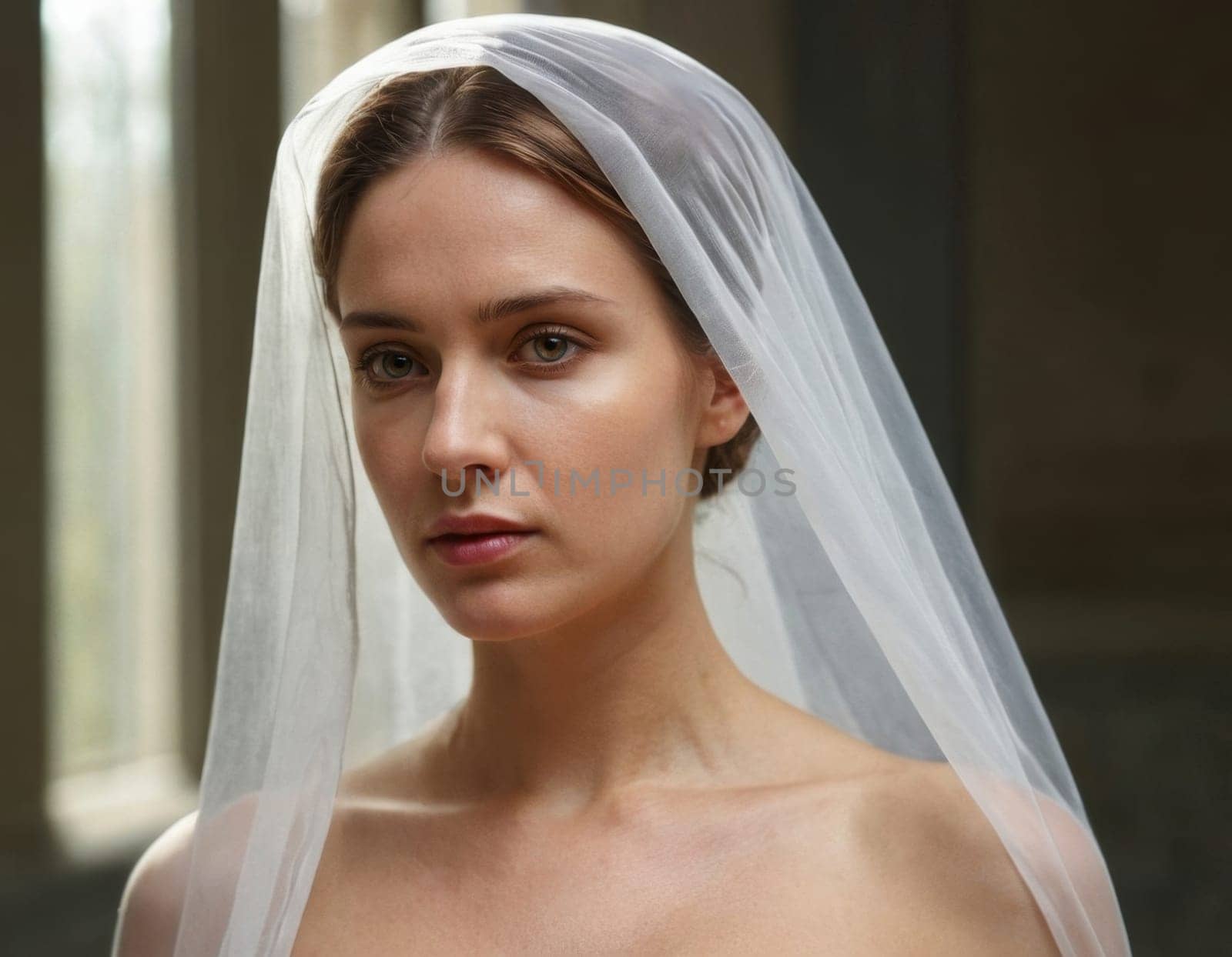 Portrait of a woman in a wedding veil. AI generation