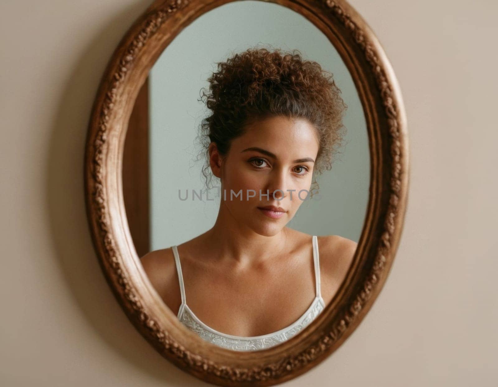 Woman with curls in the mirror. by vicnt