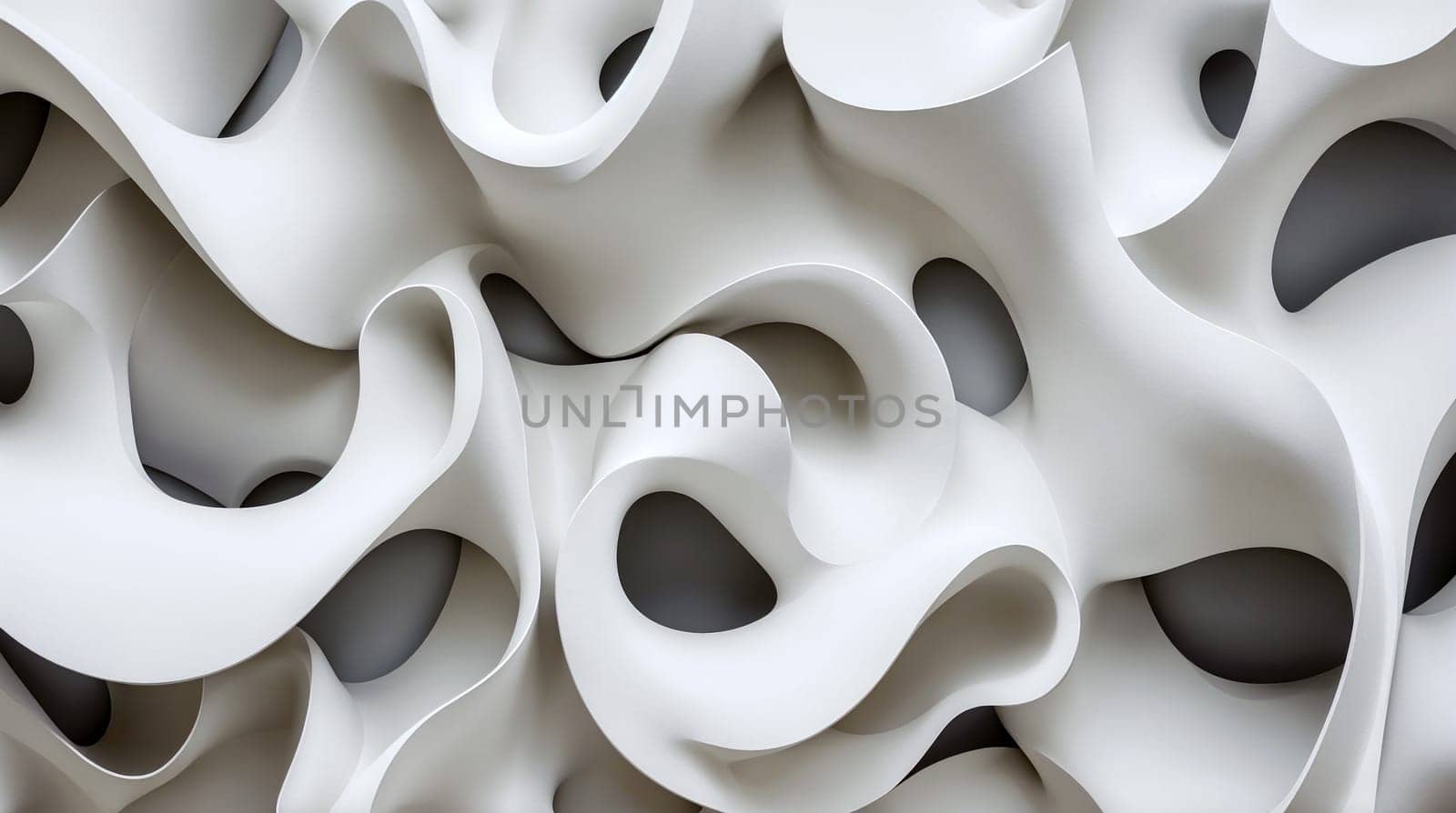 A close-up shot of a three-dimensional white wall sculpture featuring an intricate pattern of undulating organic shapes and smooth curves - Generative AI