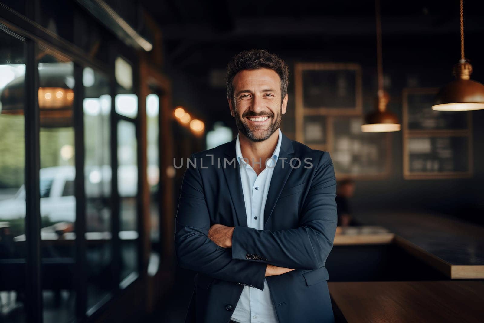 Positive Male entrepreneur smiles. Handsome work. Generate Ai