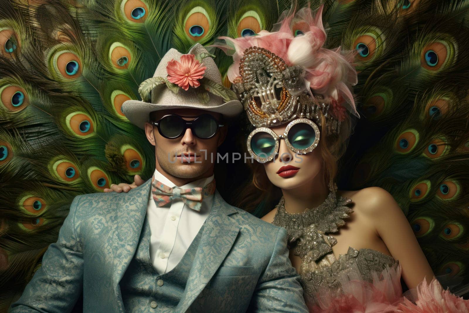 Flashy Man and woman with extravagant style. Modern stylish people with cool hairstyle. Generate ai