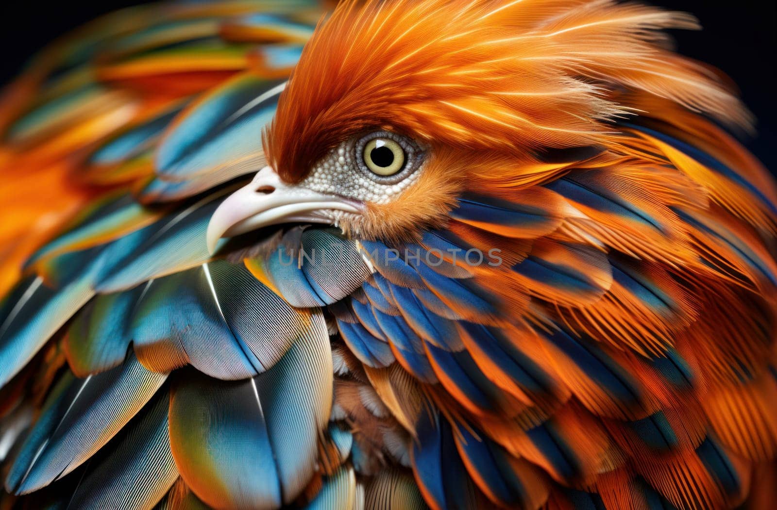 Iridescent Mandarin duck feathers. Colorful wild. Generate Ai