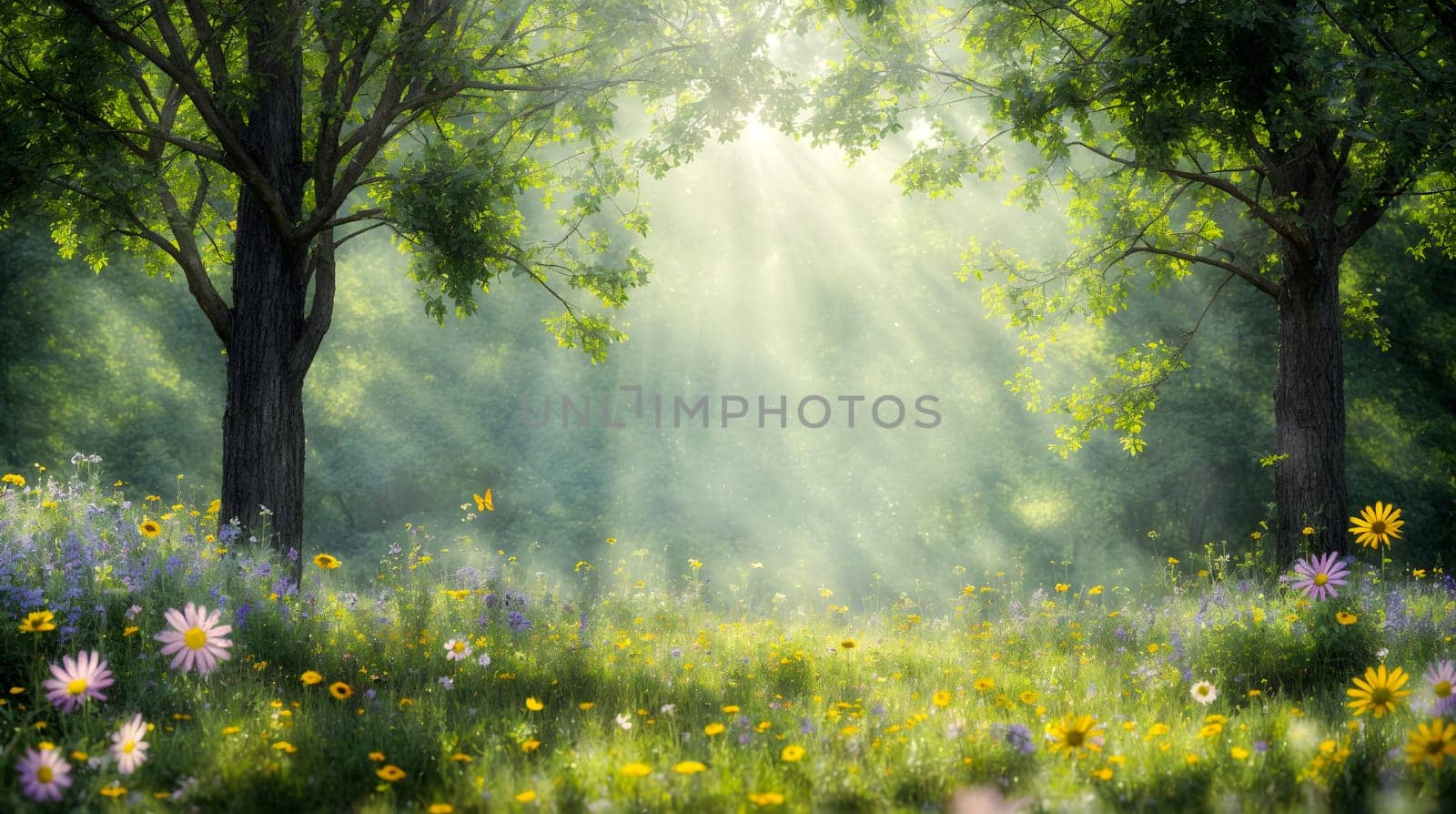 Lush Forest Teeming With Trees and Flowers by chrisroll