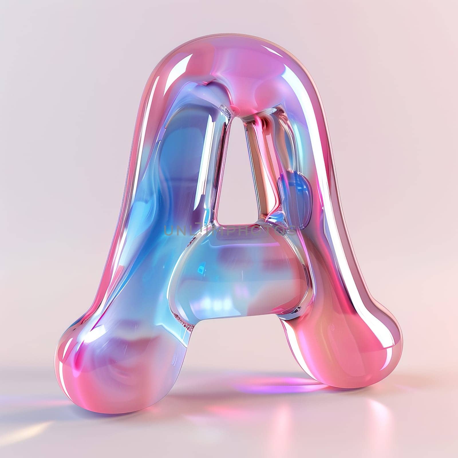 glassy pink and blue letter A for logo in the style of neumorphism, soft natural lighting, simple and elegant space, close-up, super high detaill