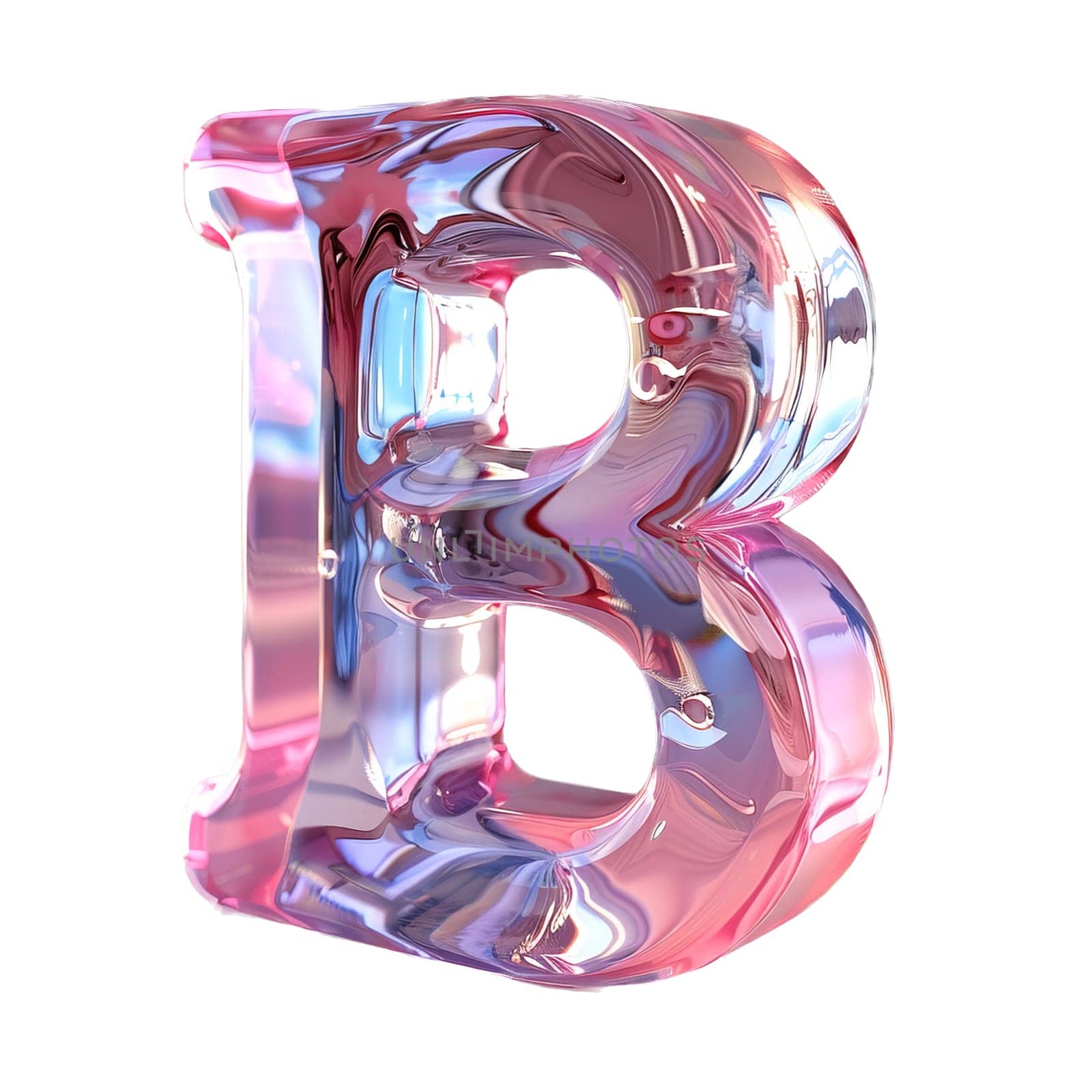 glassy pink and blue letter B for logo in the style of neumorphism, soft natural lighting, simple and elegant space, close-up, super high detaill