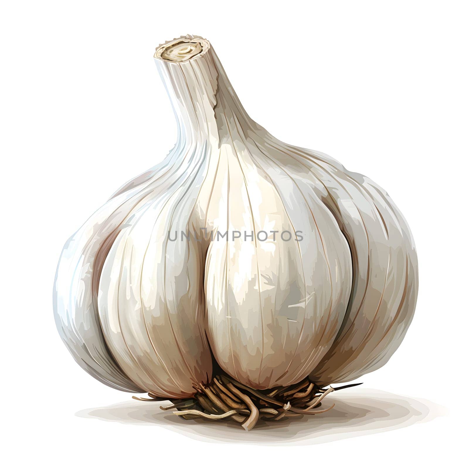 a close up of a garlic bulb on a white background by Nadtochiy