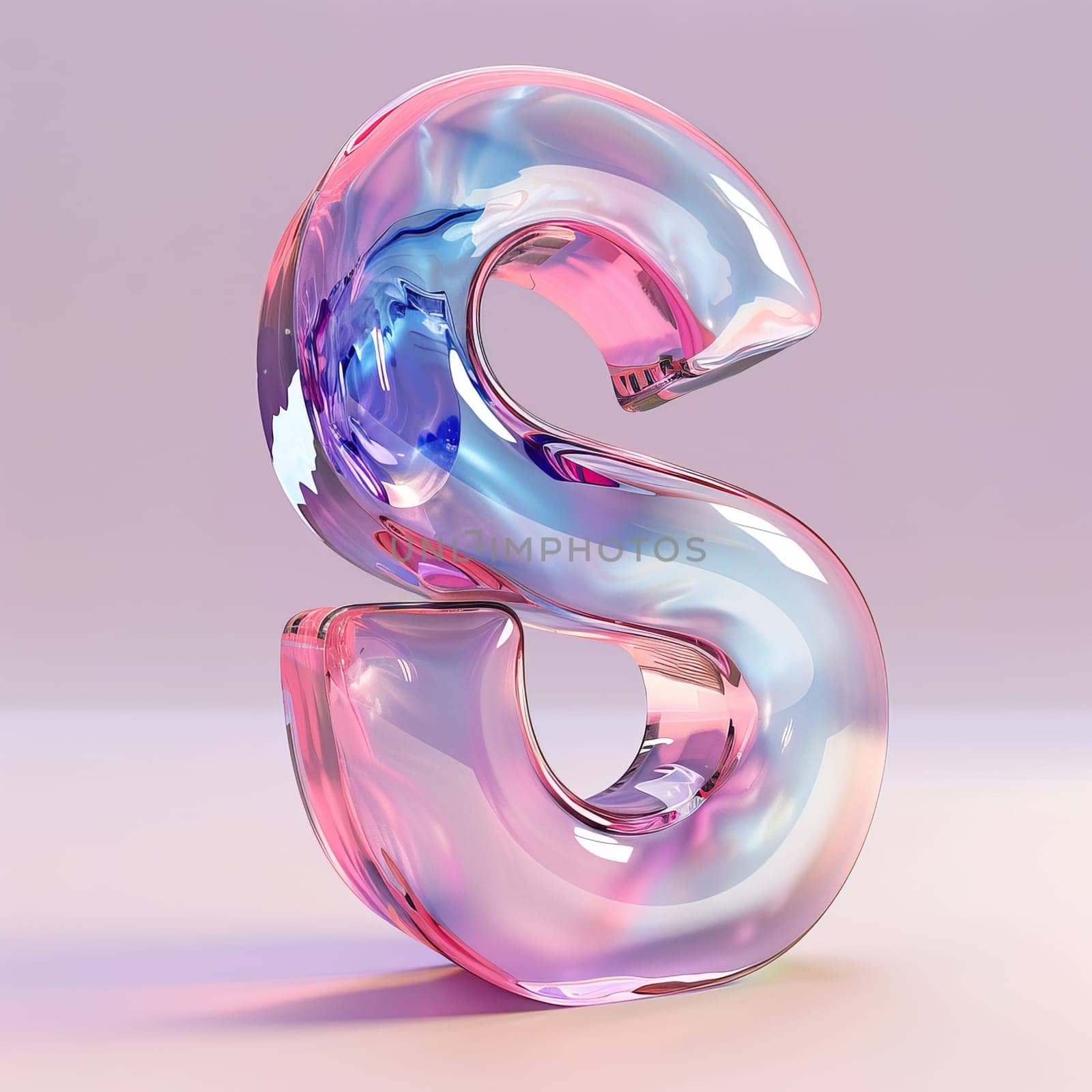 glassy pink and blue letter S for logo in the style of neumorphism, soft natural lighting, simple and elegant space, close-up, super high detaill