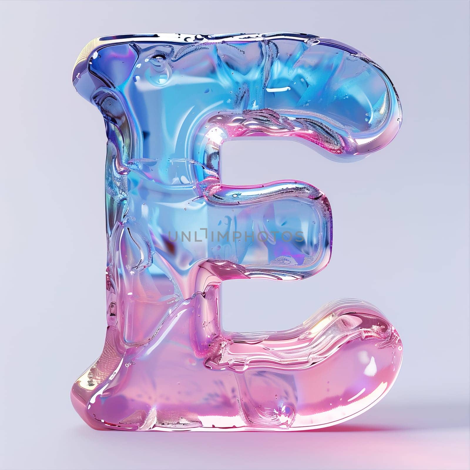 glassy pink and blue letter E for logo in the style of neumorphism, soft natural lighting, simple and elegant space, close-up, super high detaill