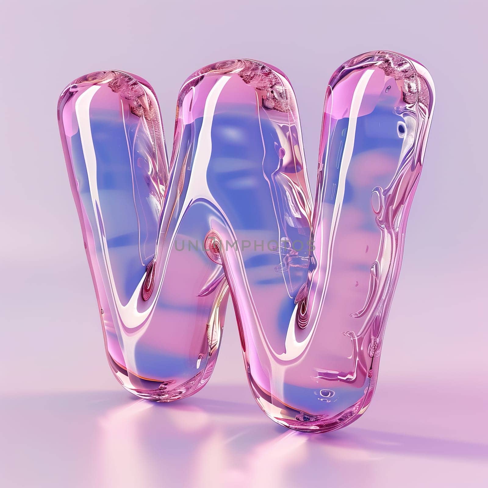 glassy pink and blue letter W for logo in the style of neumorphism, soft natural lighting, simple and elegant space, close-up, super high detaill