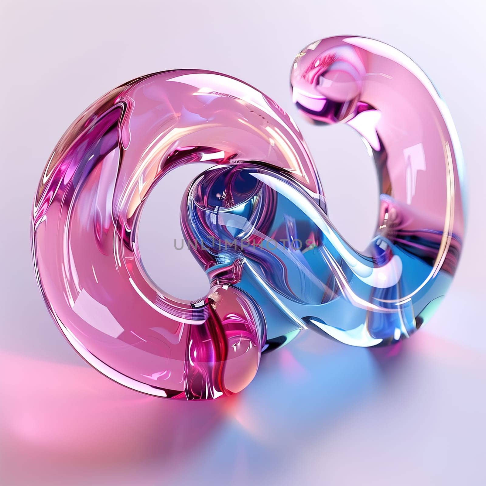 glassy pink and blue abstract figure for logo in the style of neumorphism, soft natural lighting simple and elegant space, close-up, super high detaill