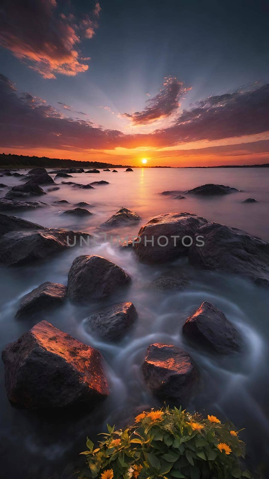 Beautiful sunset over the sea. Beautiful natural landscape. Long exposure.Beautiful seascape with rocks at sunset. Nature composition.