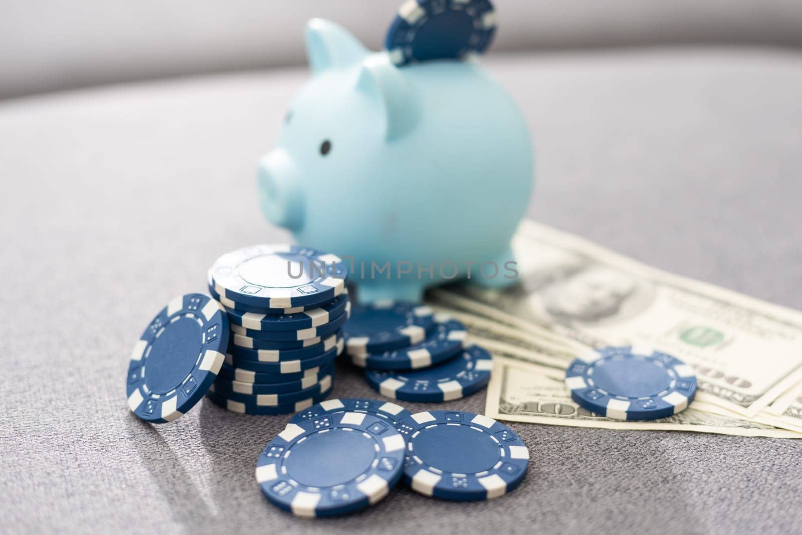 Small Stack of Blue Poker Chips, closeup on background. High quality photo