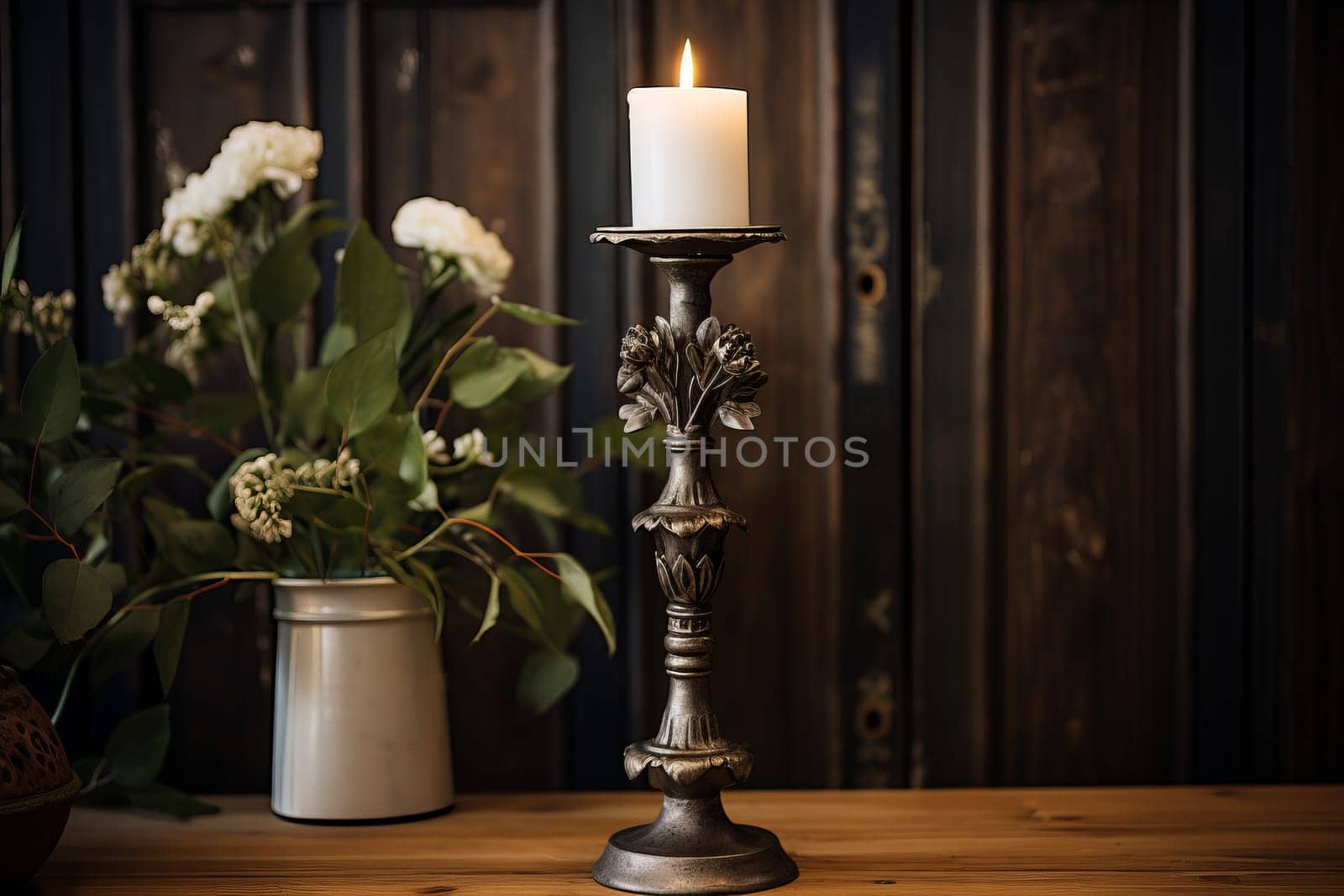 Durable Metal vintage candlestick. Metal decorative art holder. Generate Ai