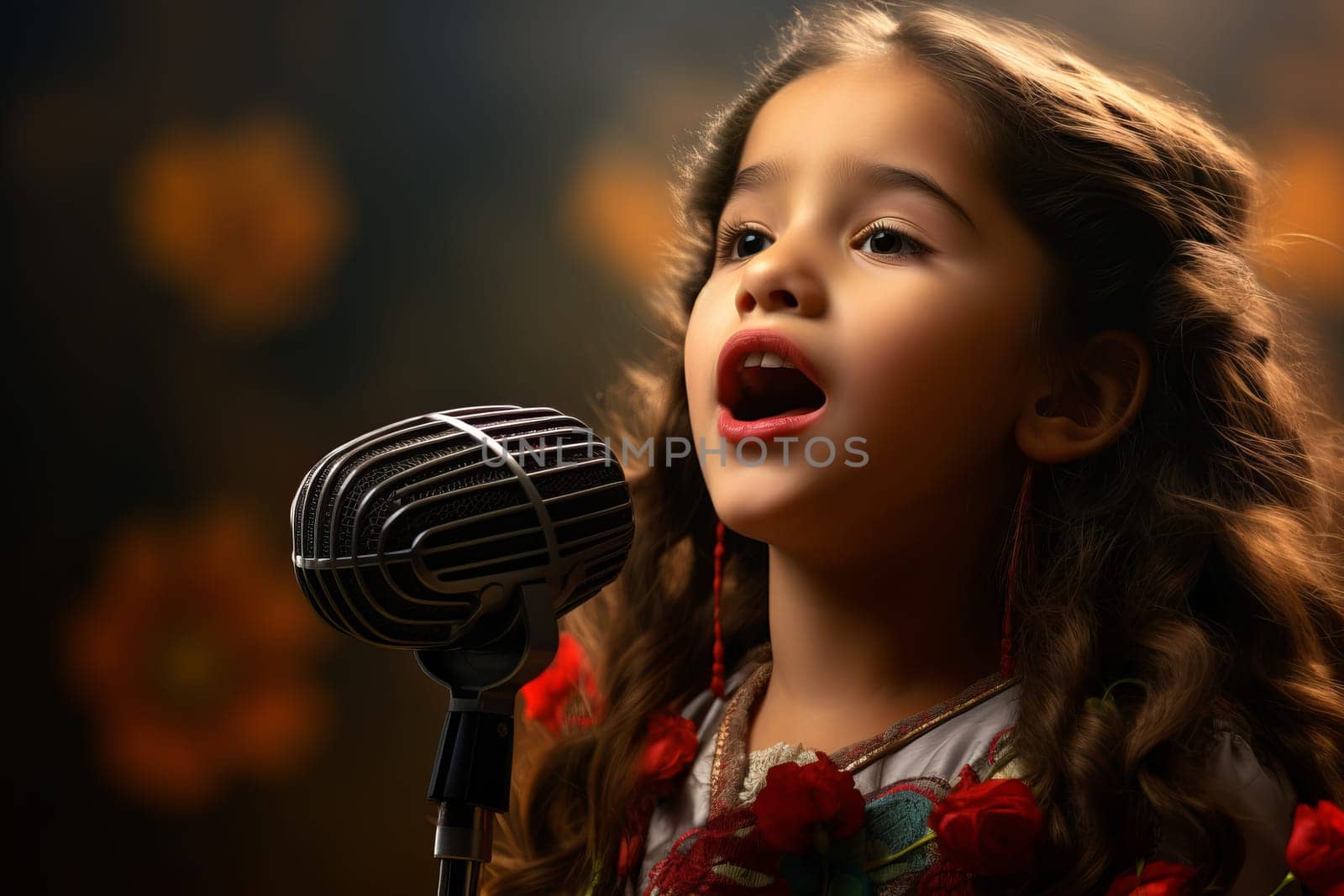 Expressive Mexican girl singing. Fun female. Generate Ai