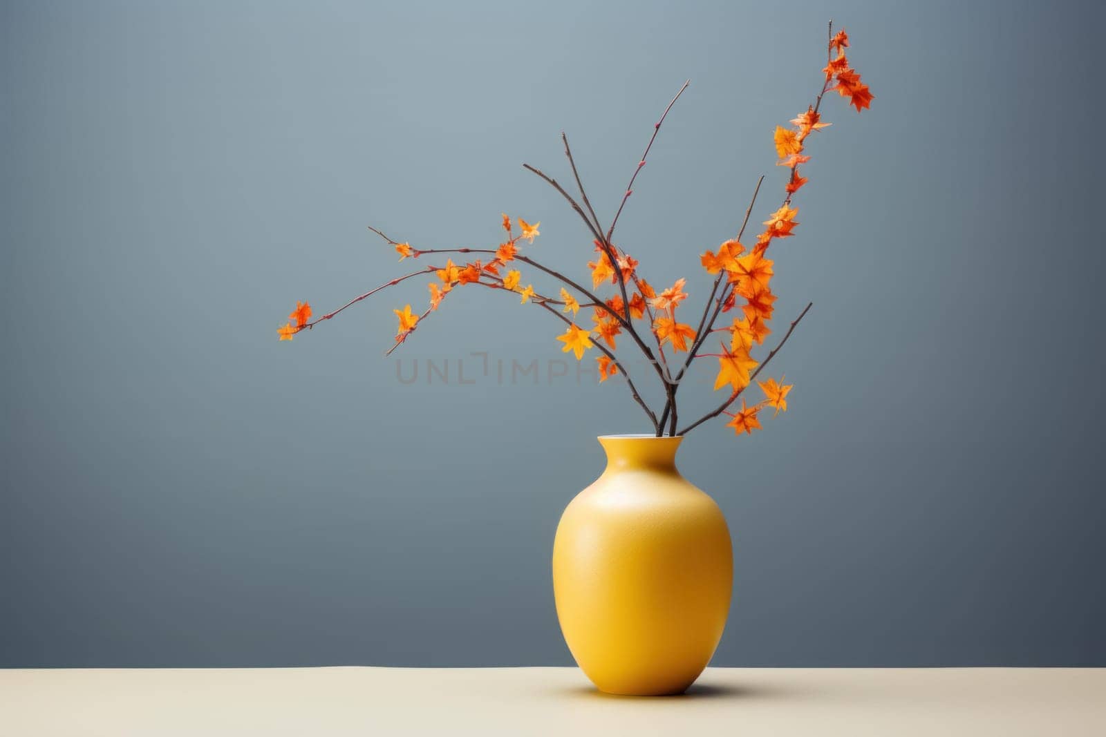 Simple Minimalist autumn vase. Home room plant. Generate Ai