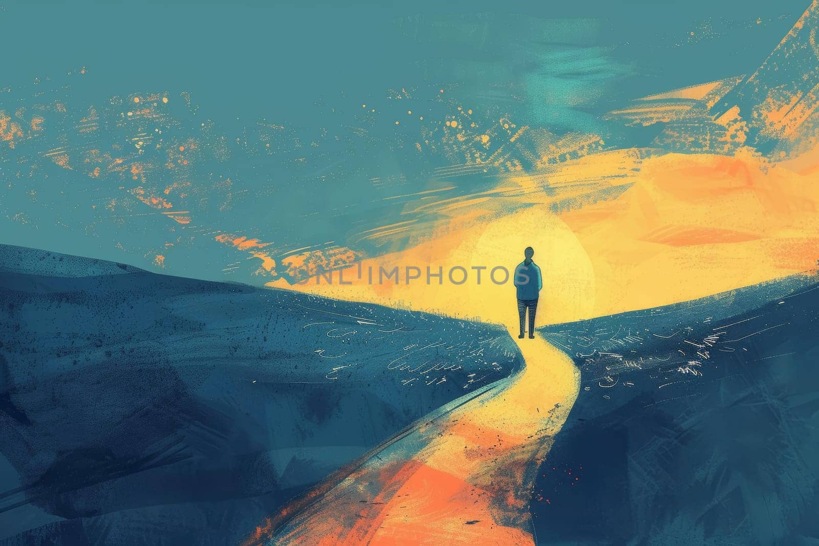An evocative illustration depicts a person on a solitary path toward a bright horizon, signifying hope and progress
