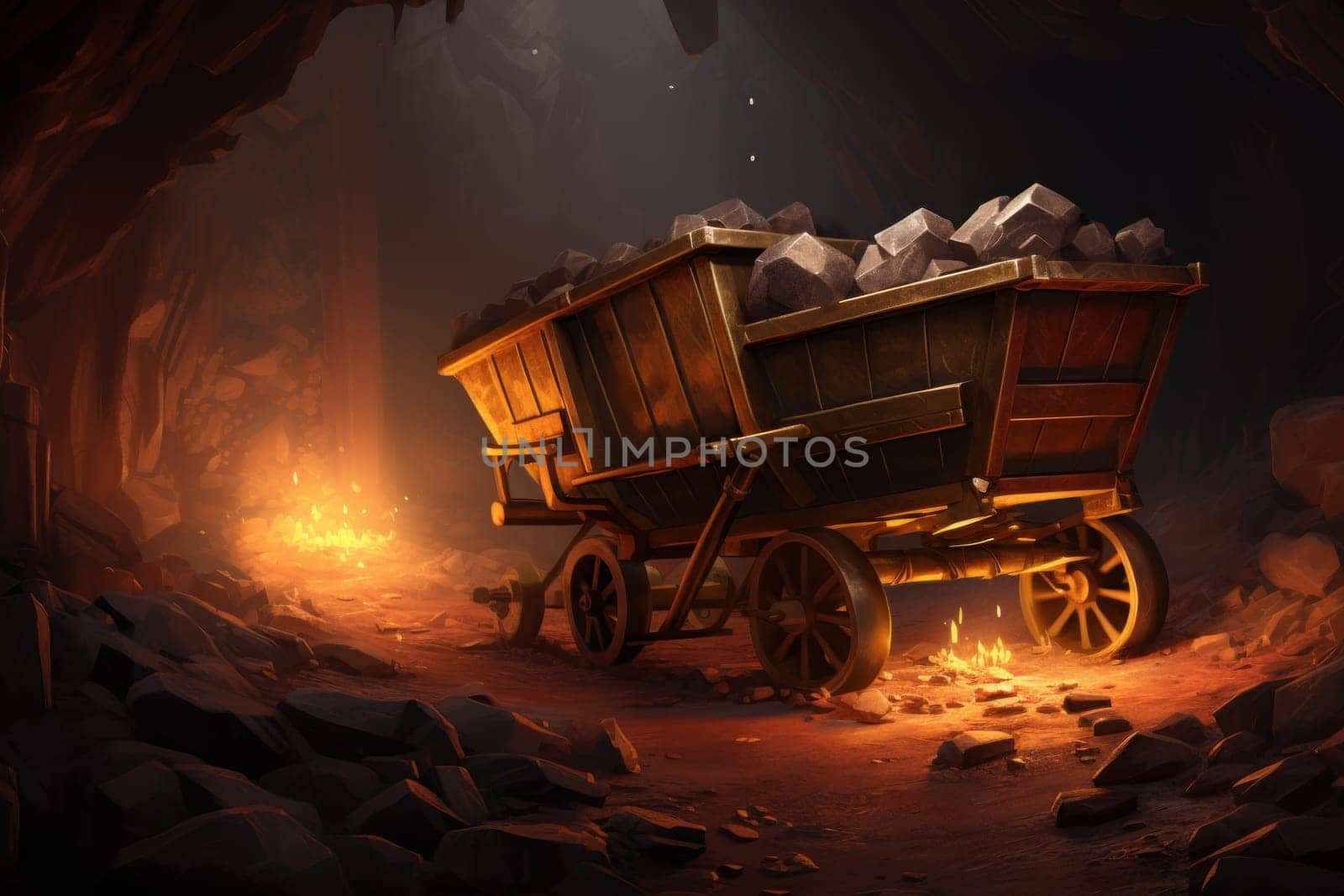Dark Mining cart cave. Generate Ai by ylivdesign