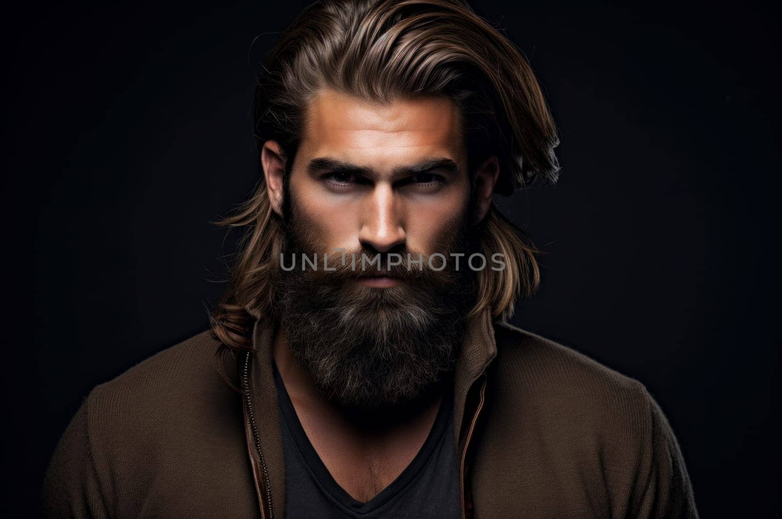 Masculine Model beard man. Beauty portrait. Generate Ai