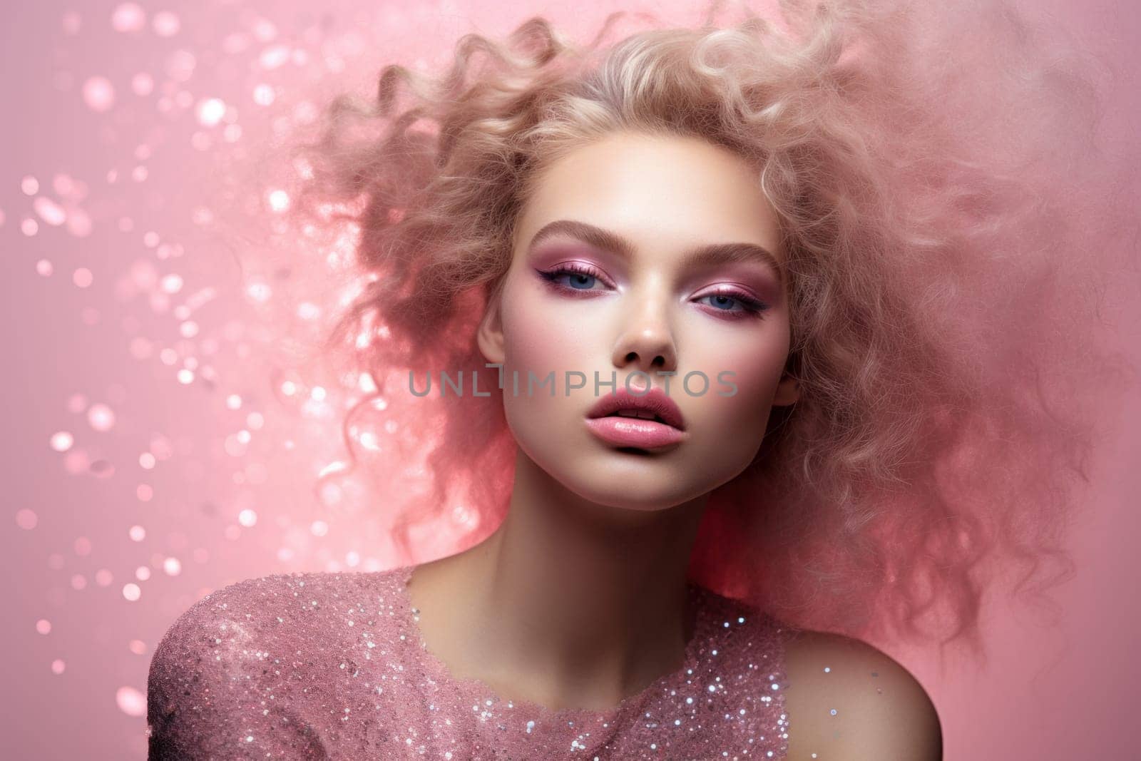 Trendy Model pink glitter. Generate Ai by ylivdesign