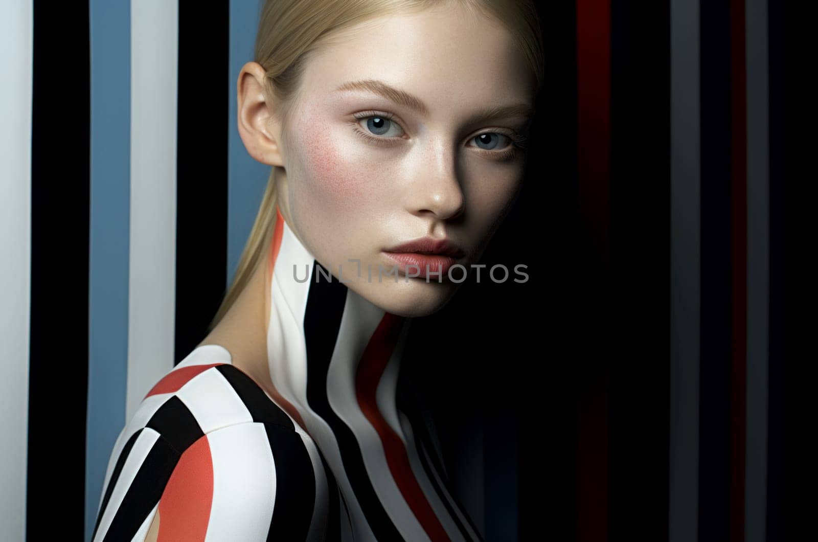 Captivating Glamour model portrait on stripes style. Generate Ai by ylivdesign