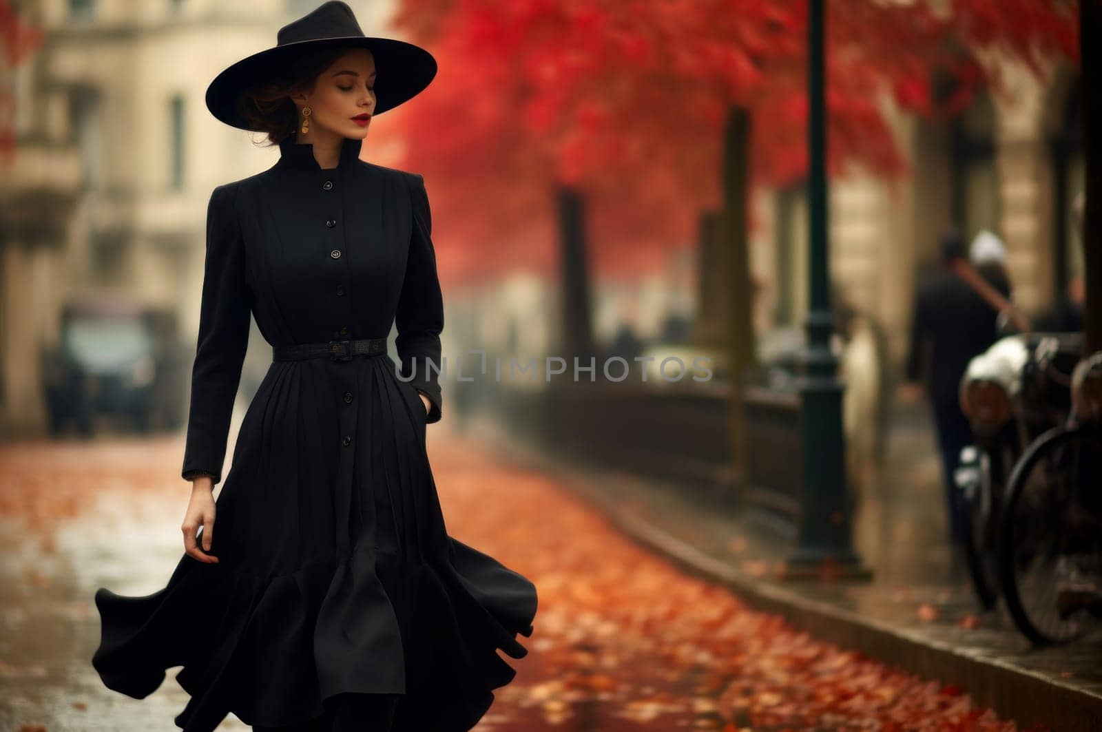 Graceful Model walking French. Elegant woman walking in luxury house park. Generate ai