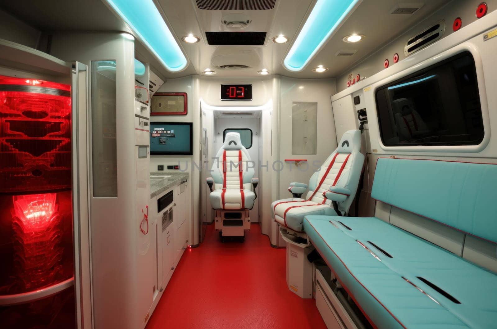 Advanced Modern ambulance inside transport. Generate Ai by ylivdesign