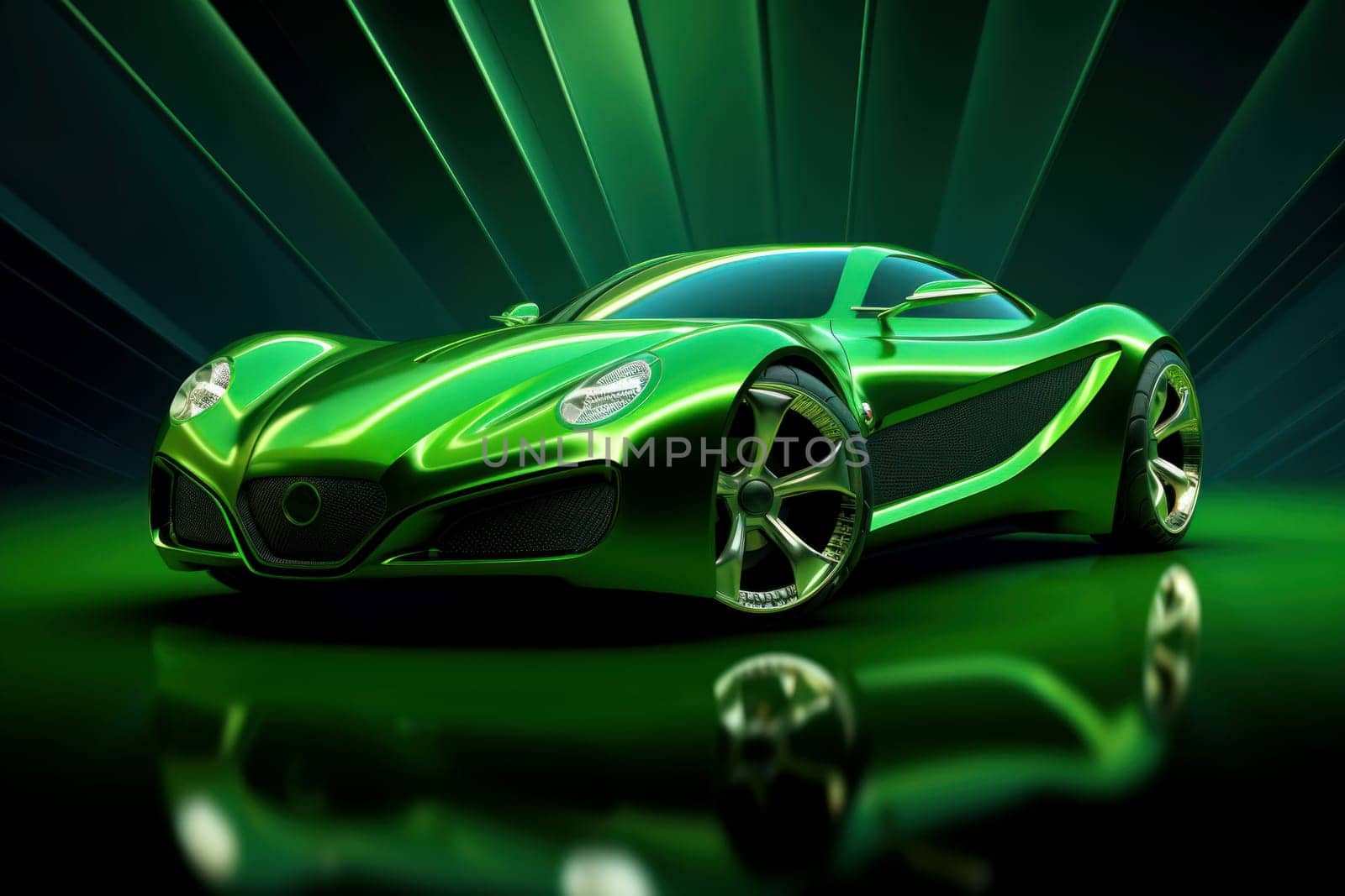 Efficient Modern green car. Speed lamp. Generate Ai