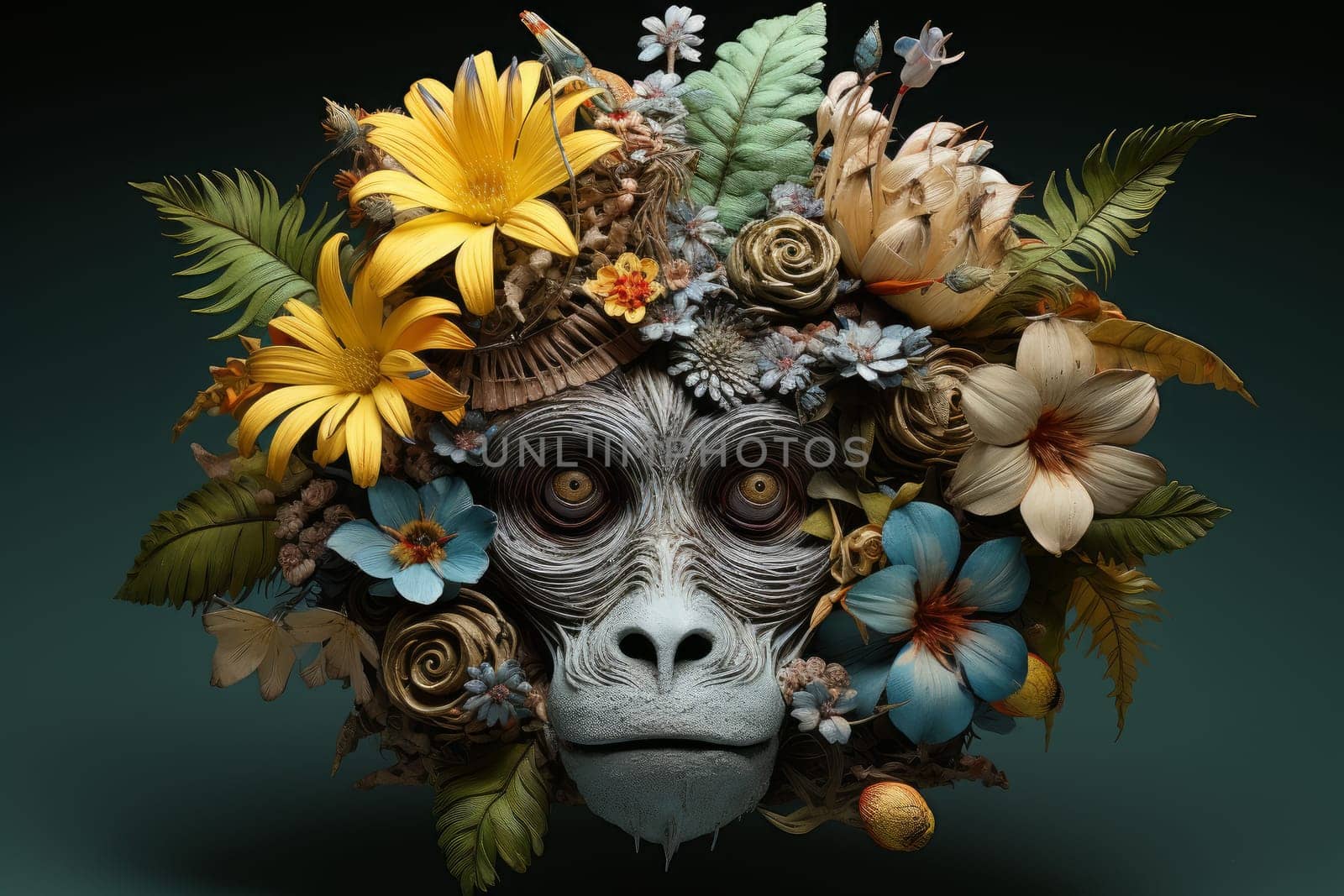 Whimsical Monkey head flowers. Generate Ai by ylivdesign