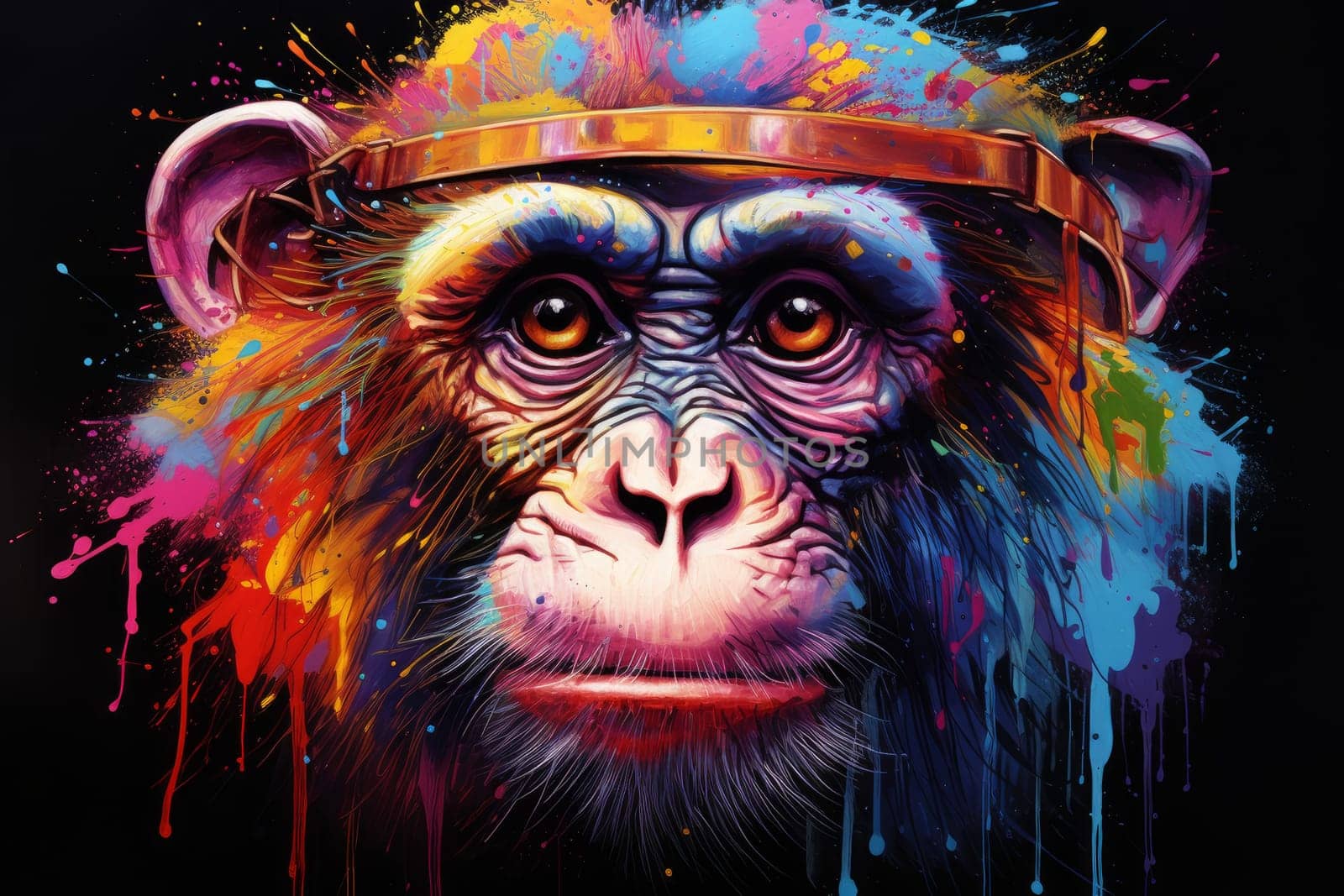 Funky Monkey head color. Nature art. Generate Ai