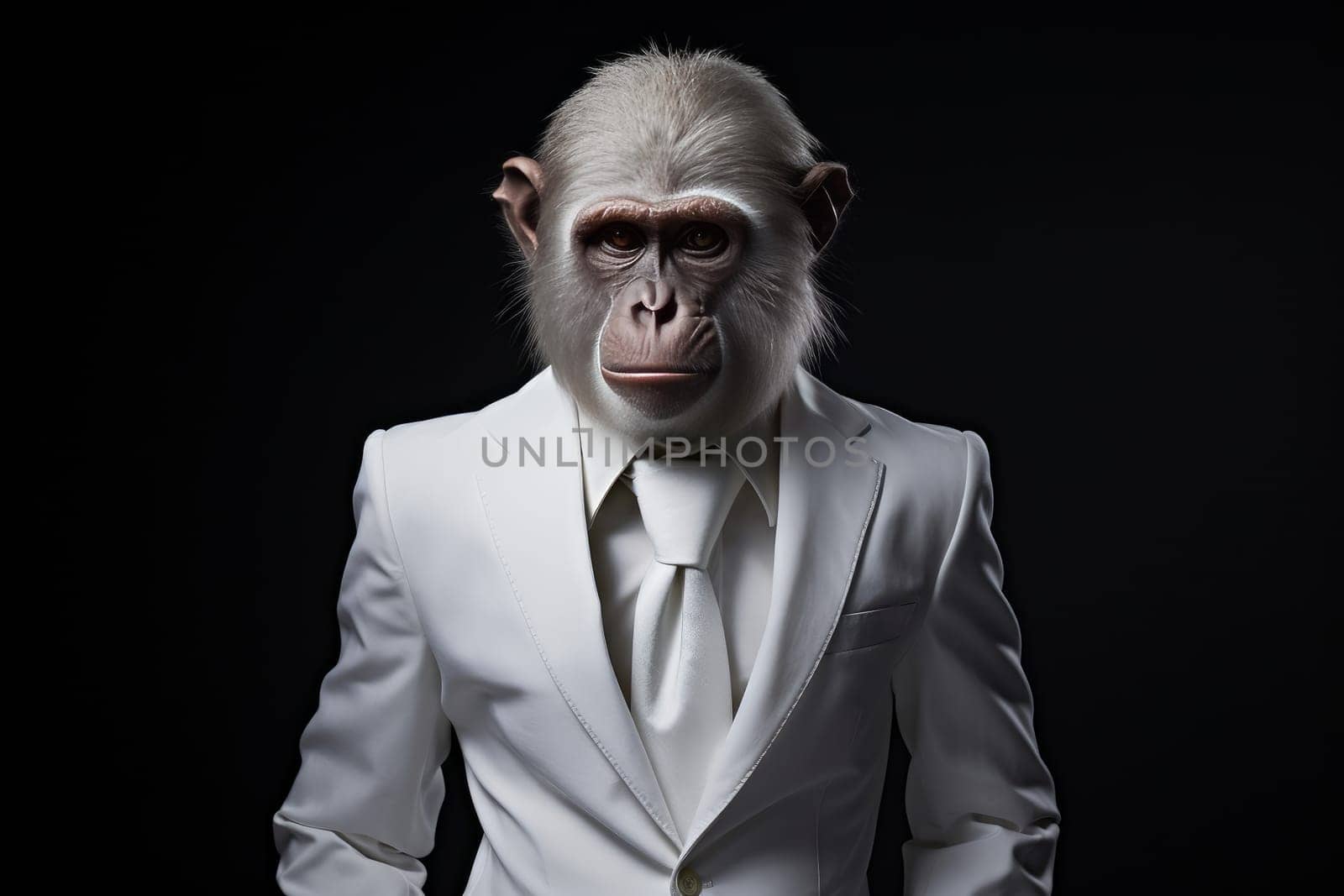 Unique Monkey white suit. Shirt business. Generate Ai