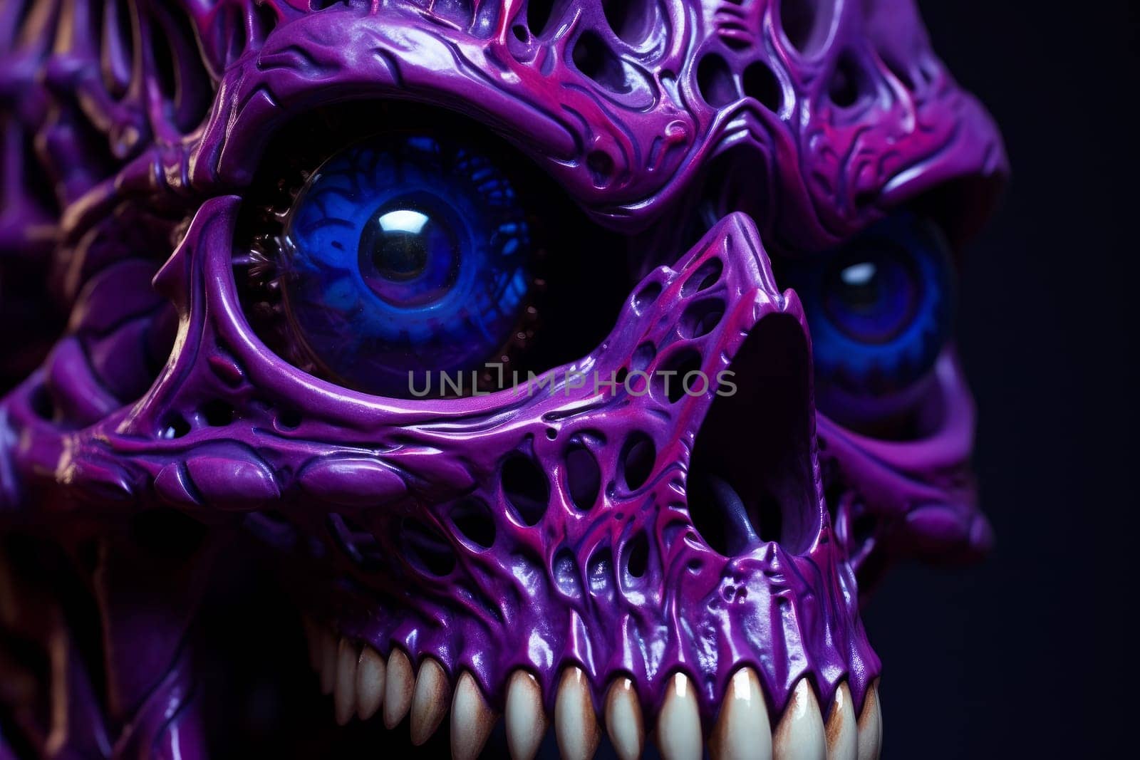 Daunting Monster skeleton purple. Dark death skull fantasy evil. Generate Ai