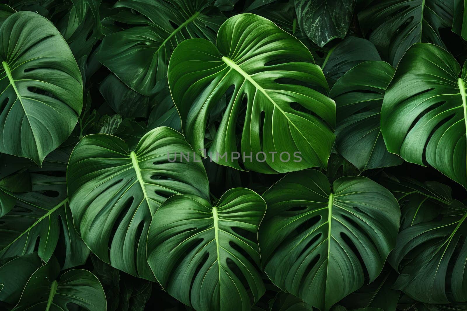 Lush Monsterra leaf jungle. Generate Ai by ylivdesign