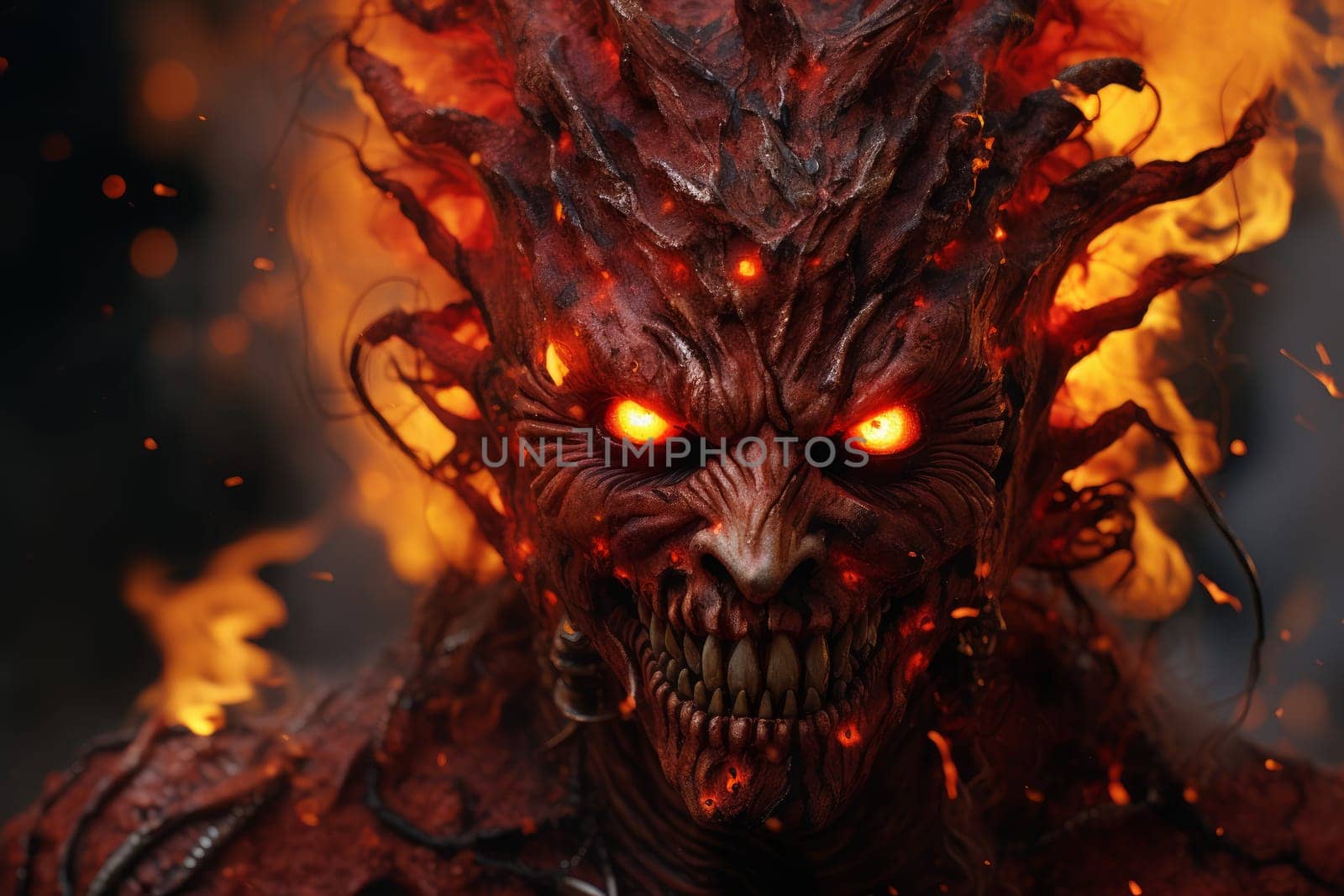 Blazing Fire monster. Evil horror flame. Generate Ai