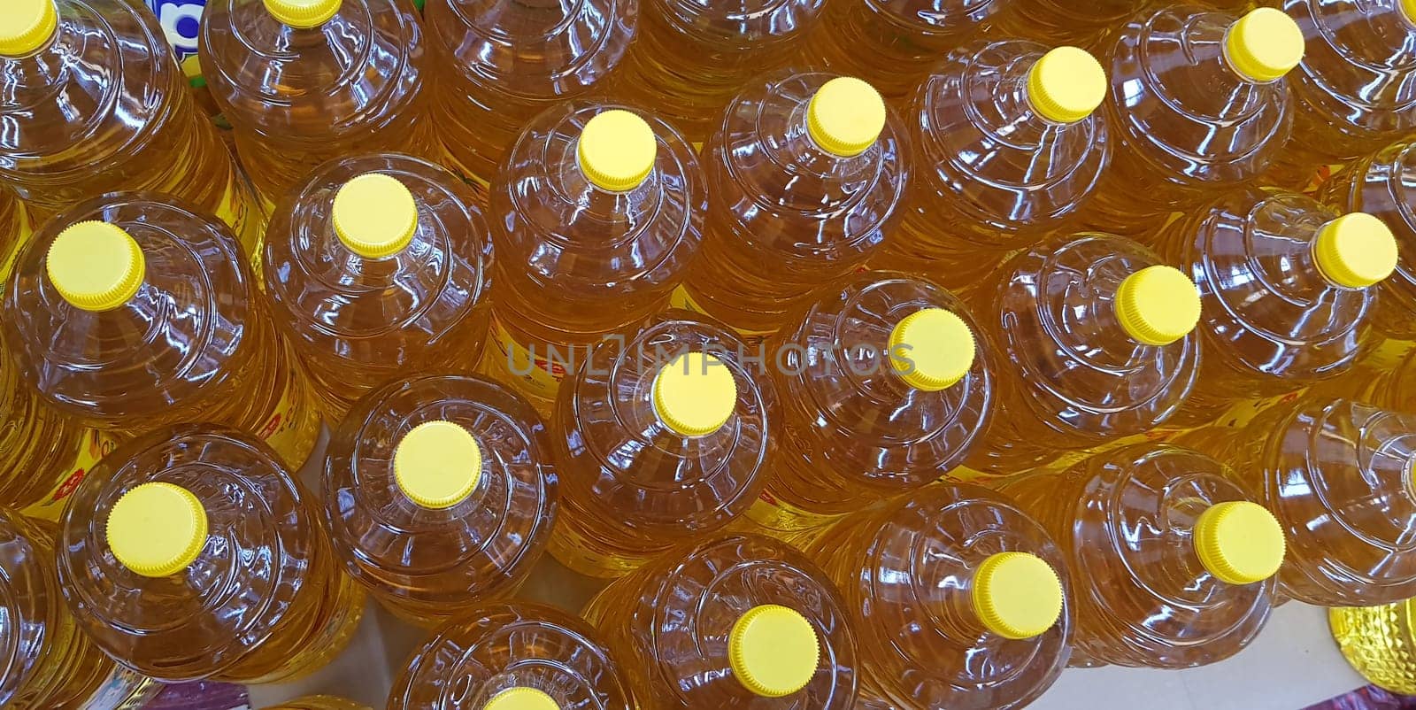 Close up top view of bottled cooking oil to be used for cooking selective focus.